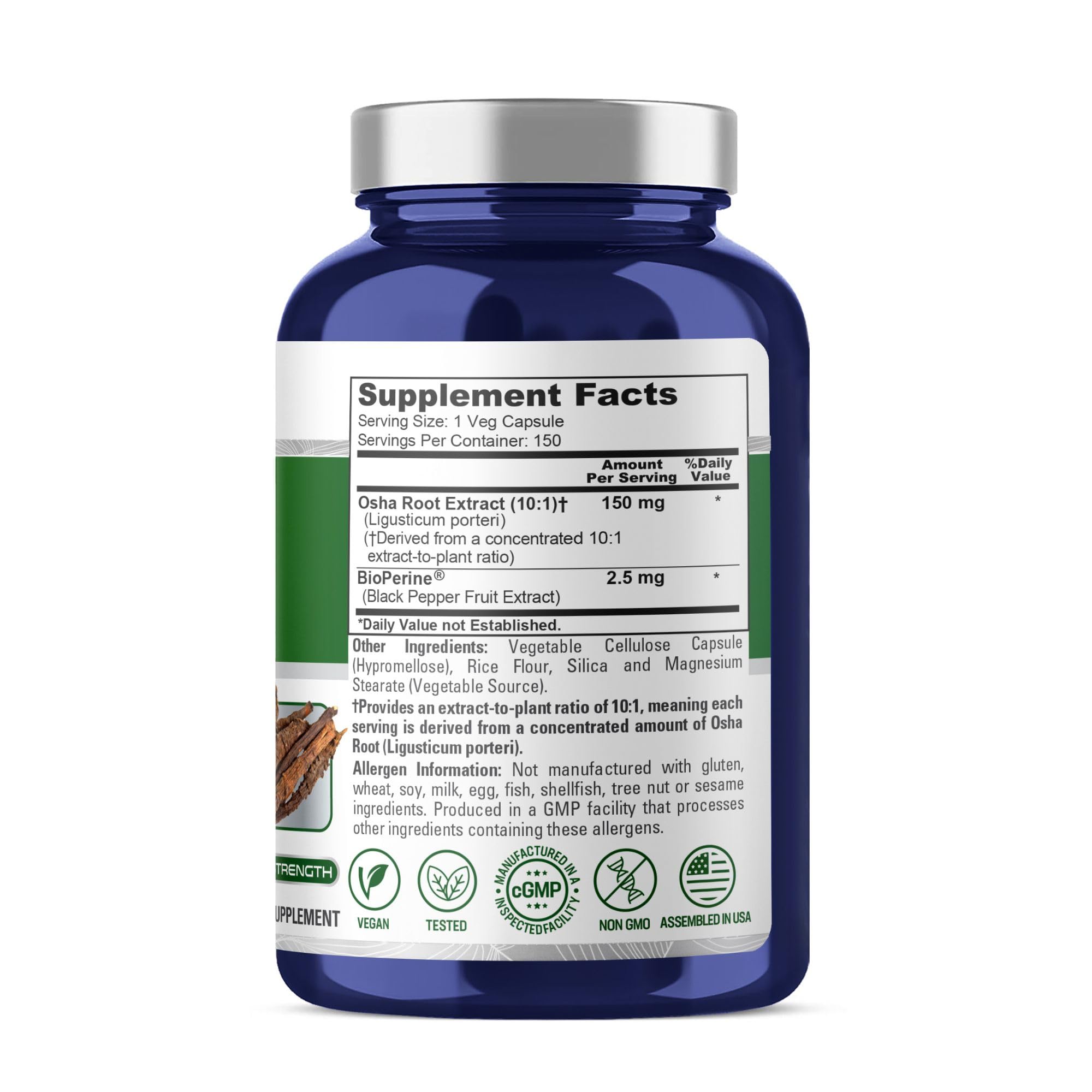 NusaPure Osha Root Capsules side view showing the label