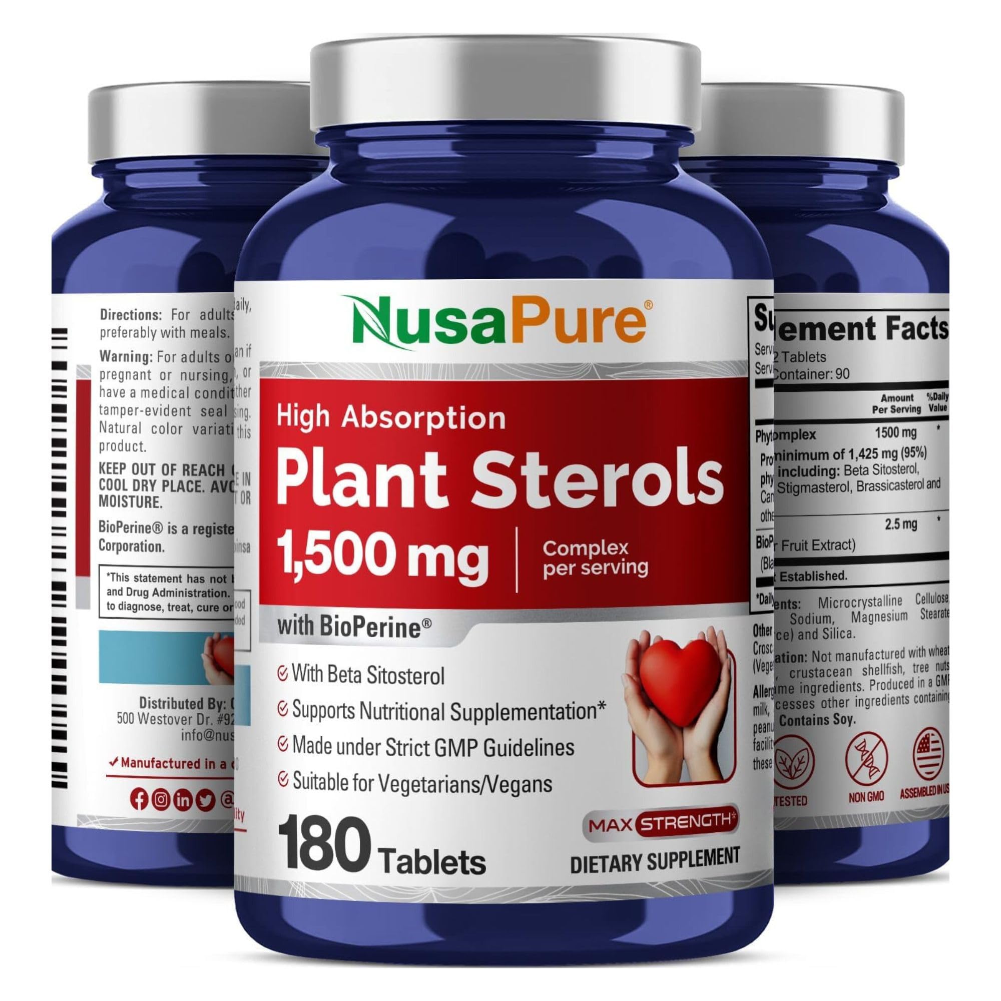 NusaPure Plant Sterols Complex 1,500mg close-up of two tablets