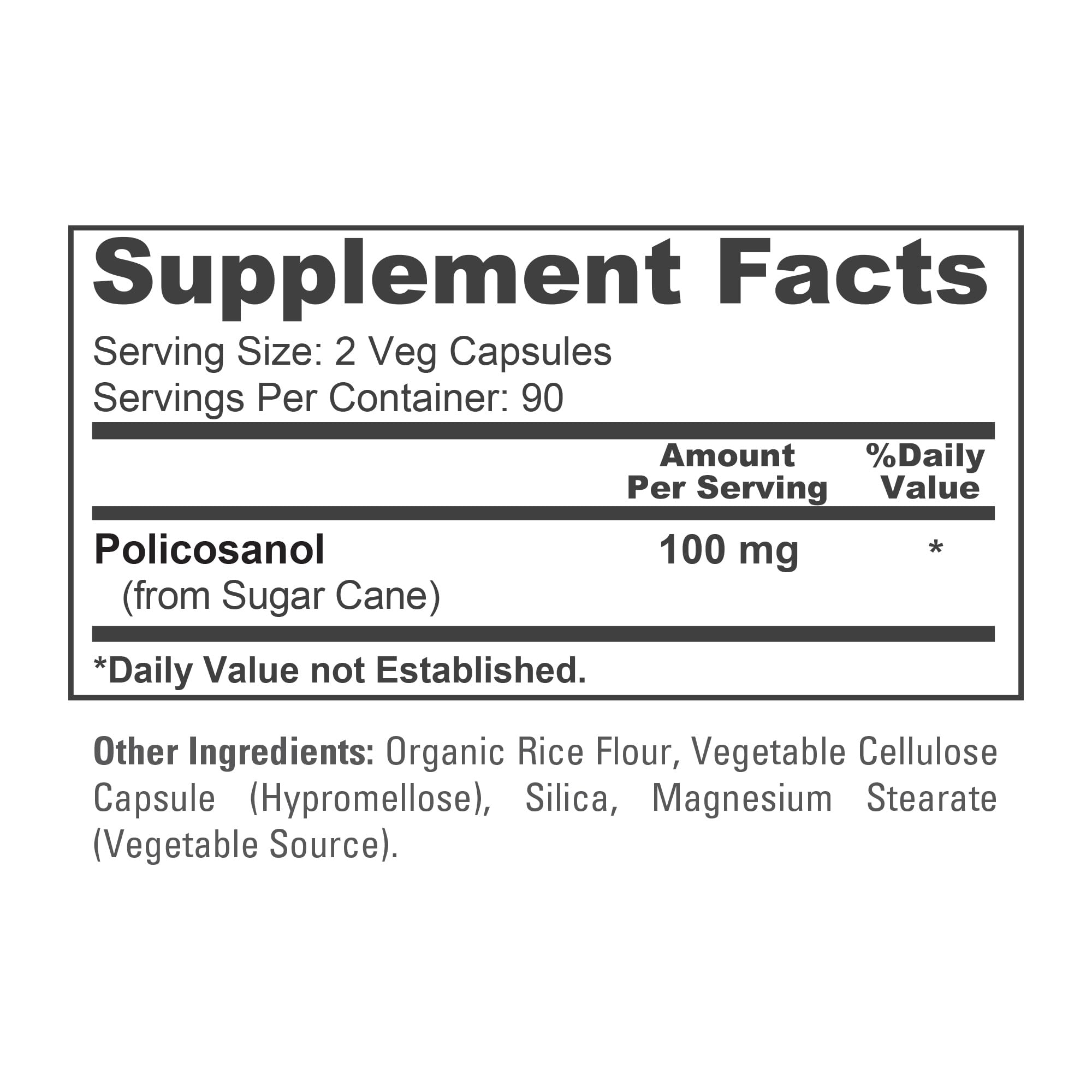 NusaPure Policosanol Supplement showing serving size of 2 capsules