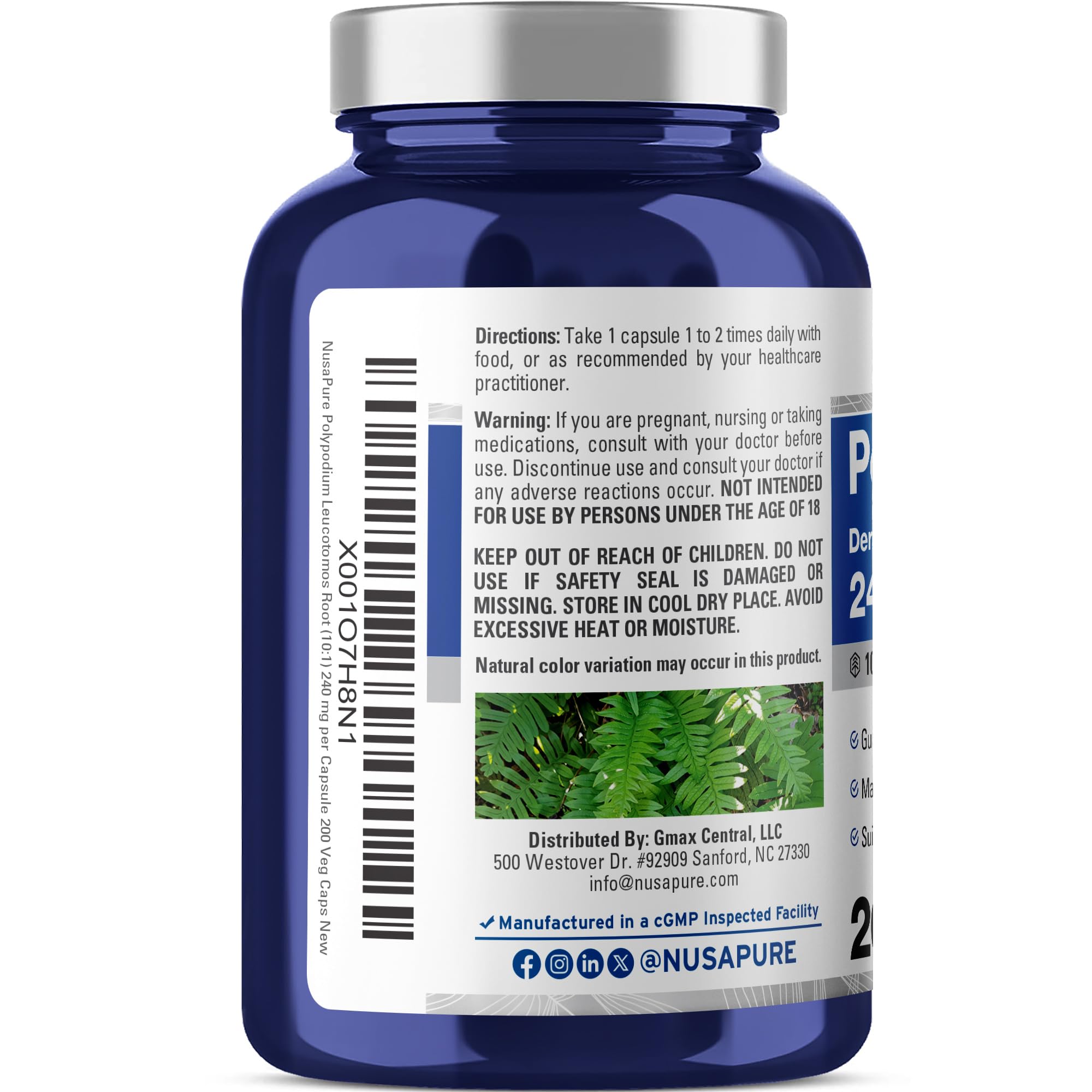 NusaPure Polypodium Leucotomos Capsules 240mg bottle side view