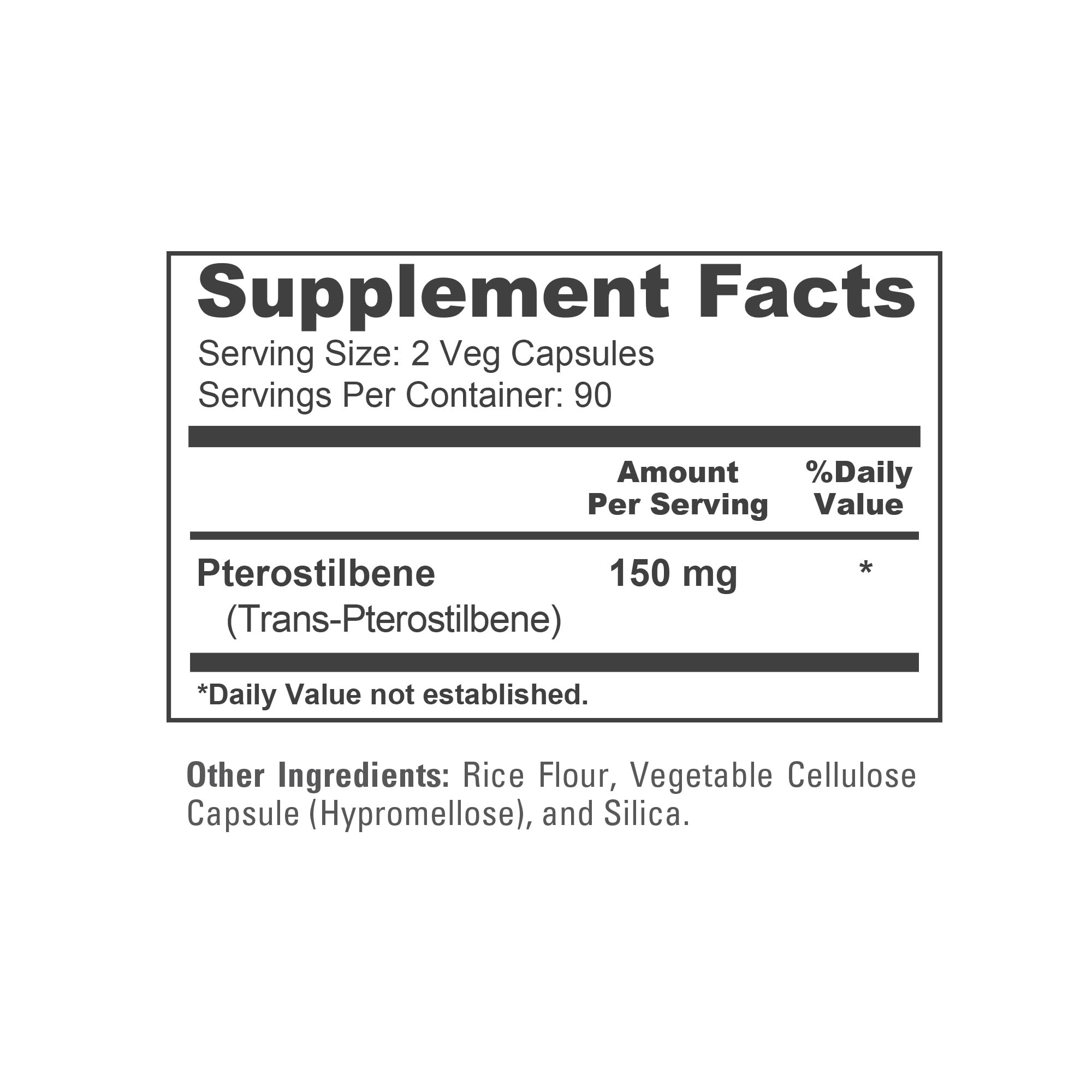 NusaPure Pterostilbene 150mg 180 Veggie Caps with dosage information