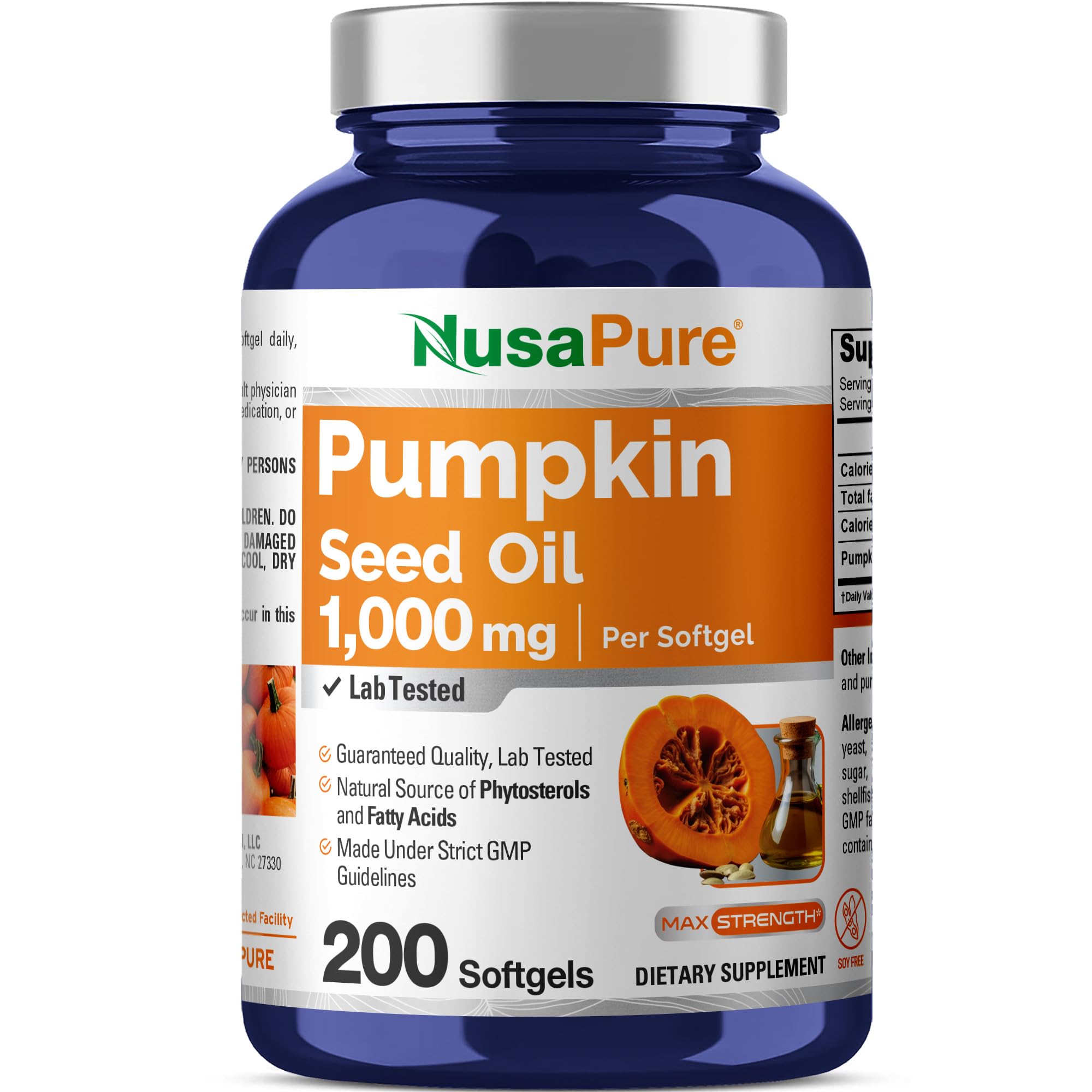 NusaPure Pumpkin Seed Oil Softgels 1000mg bottle front view