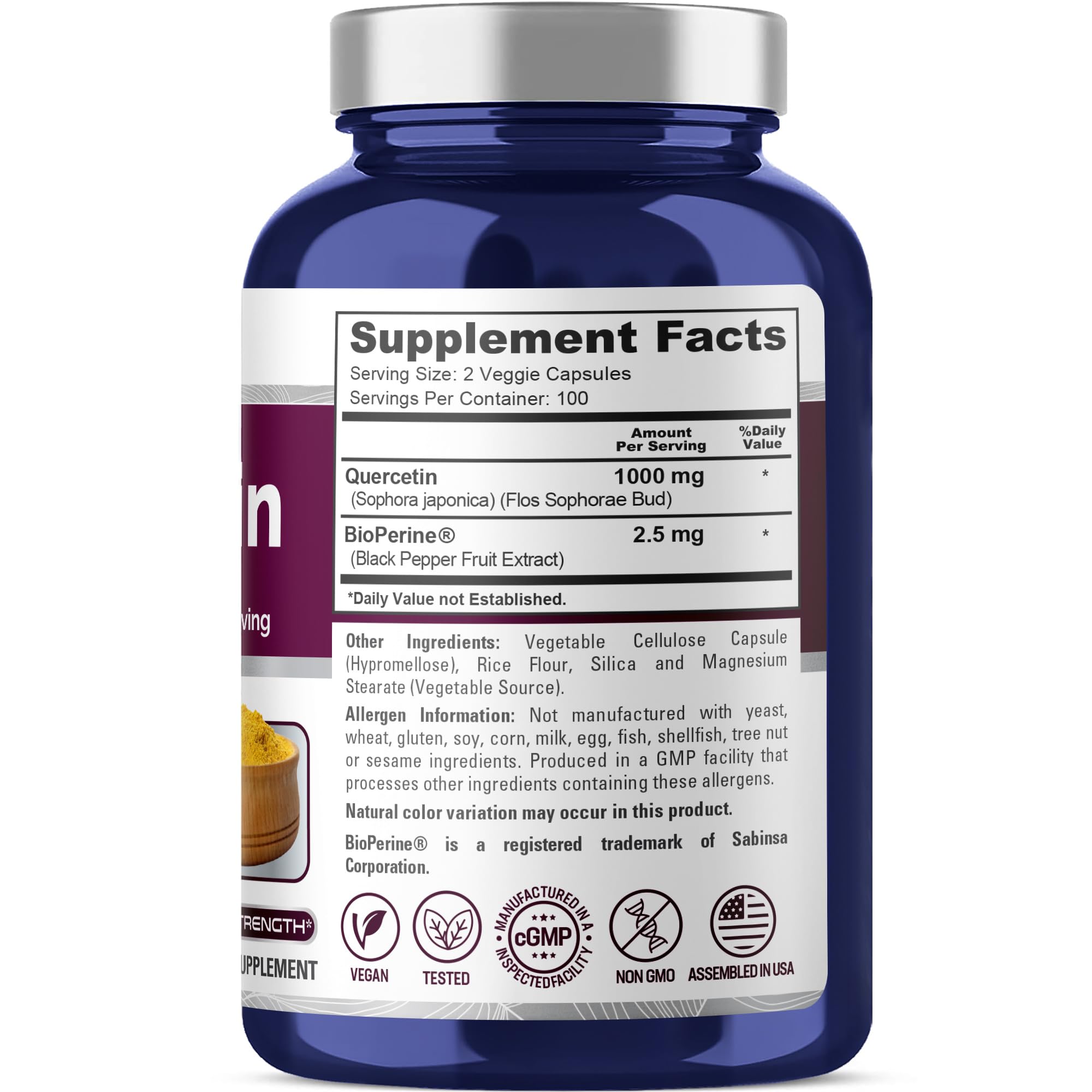 NusaPure Quercetin 1,000mg bottle side view
