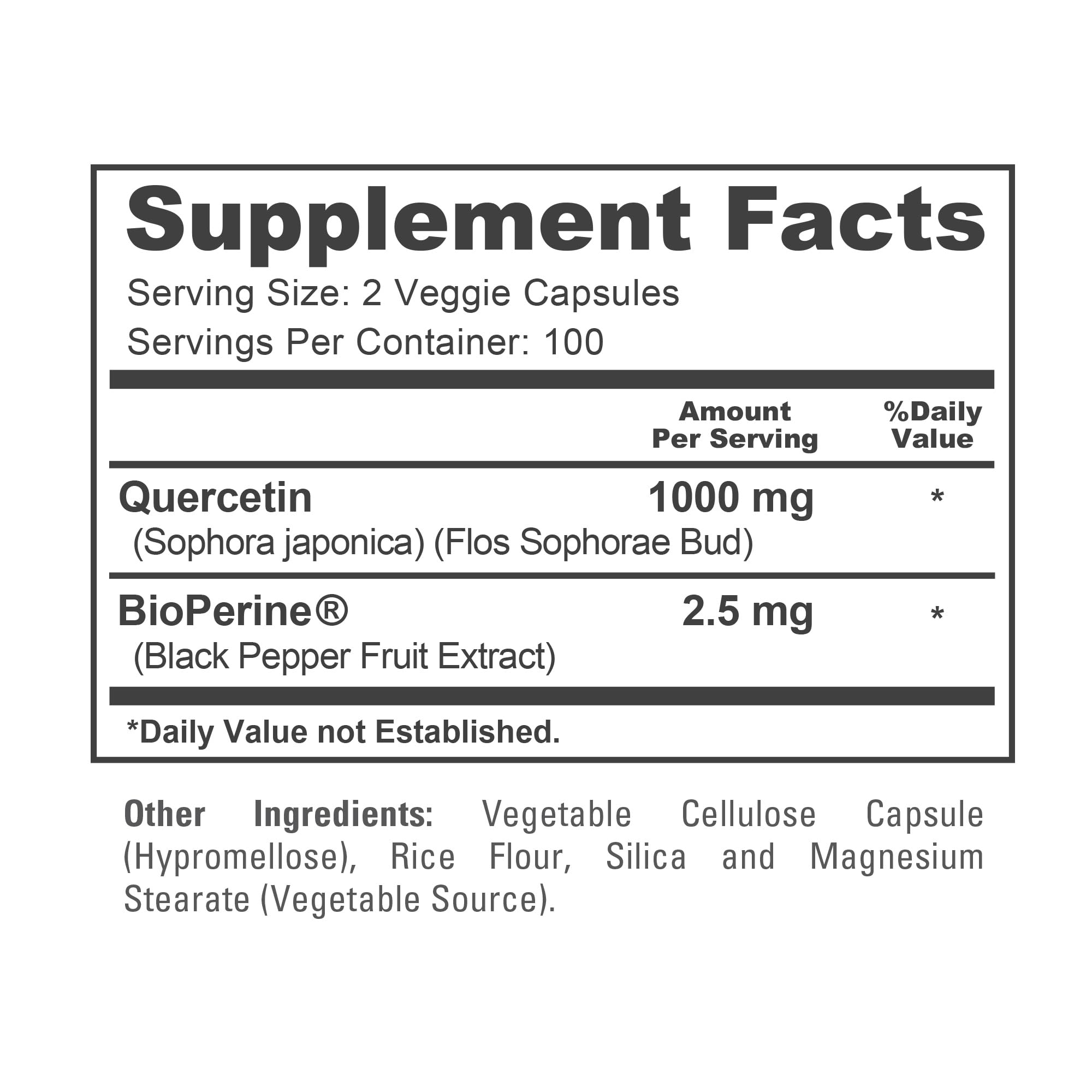 NusaPure Quercetin 1,000mg ingredients list