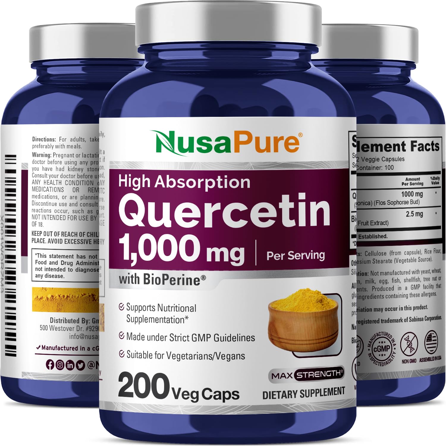 NusaPure Quercetin 1,000mg label details