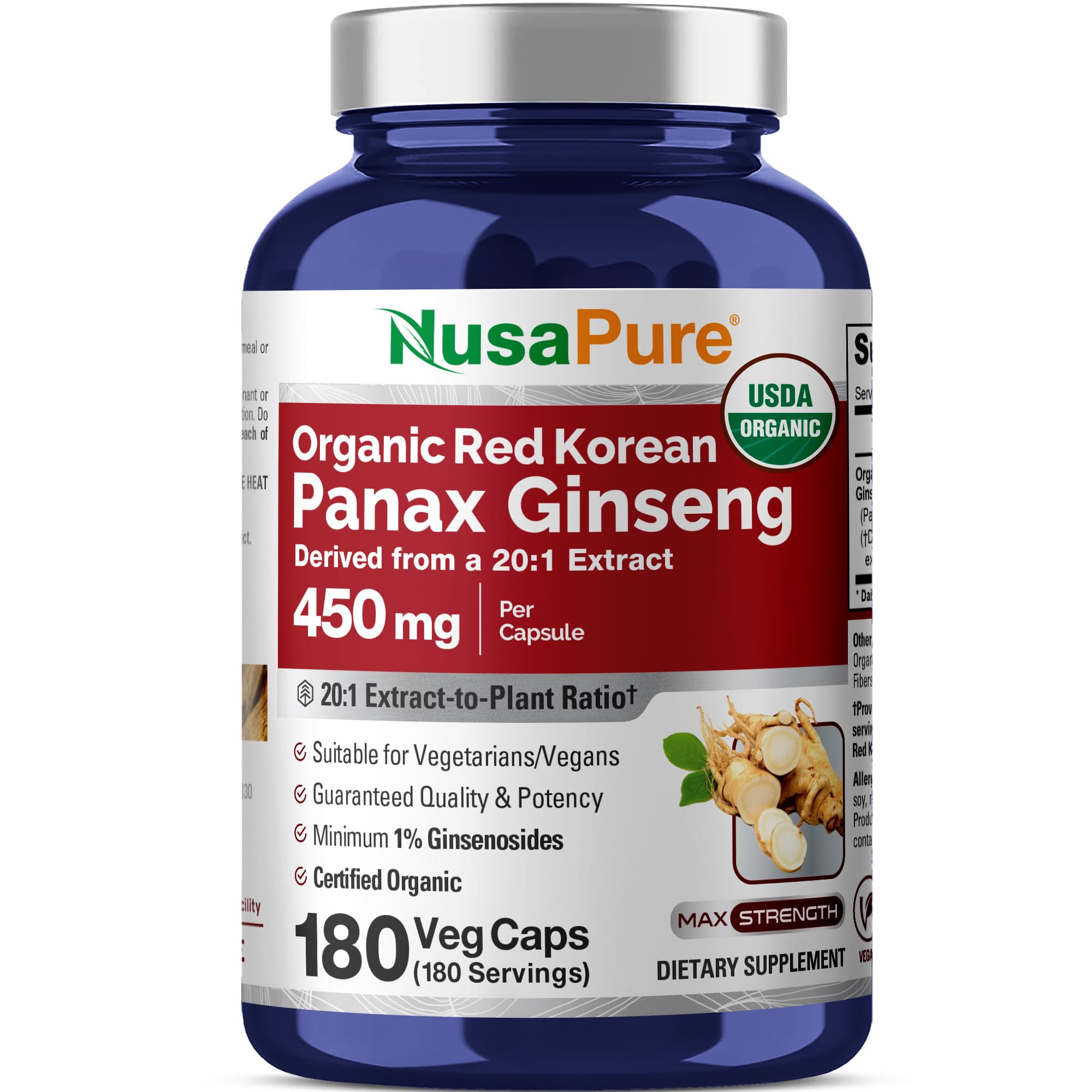 NusaPure Red Korean Panax Ginseng Capsules bottle front view