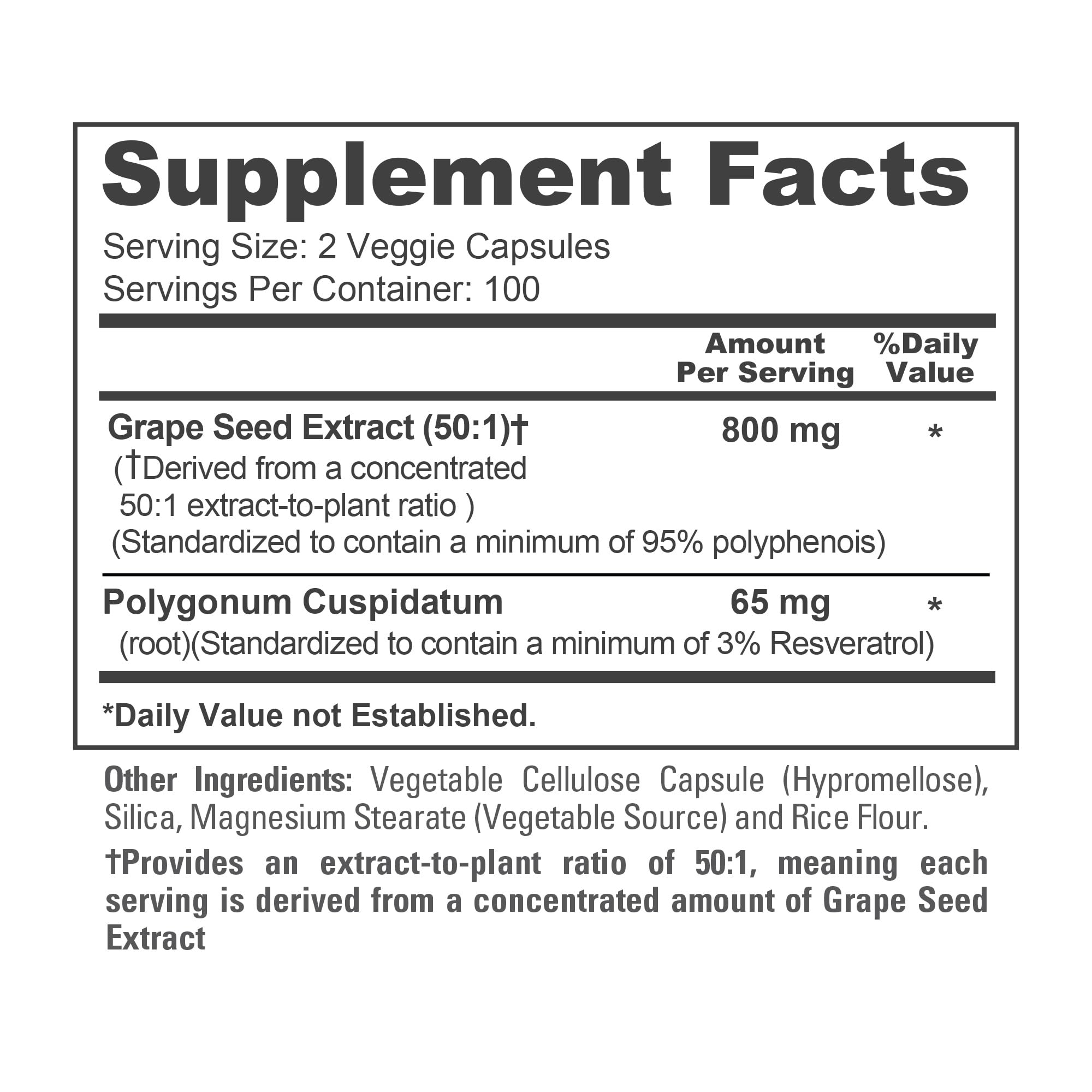 NusaPure Resveratrol Grape Seed Extract ingredients list