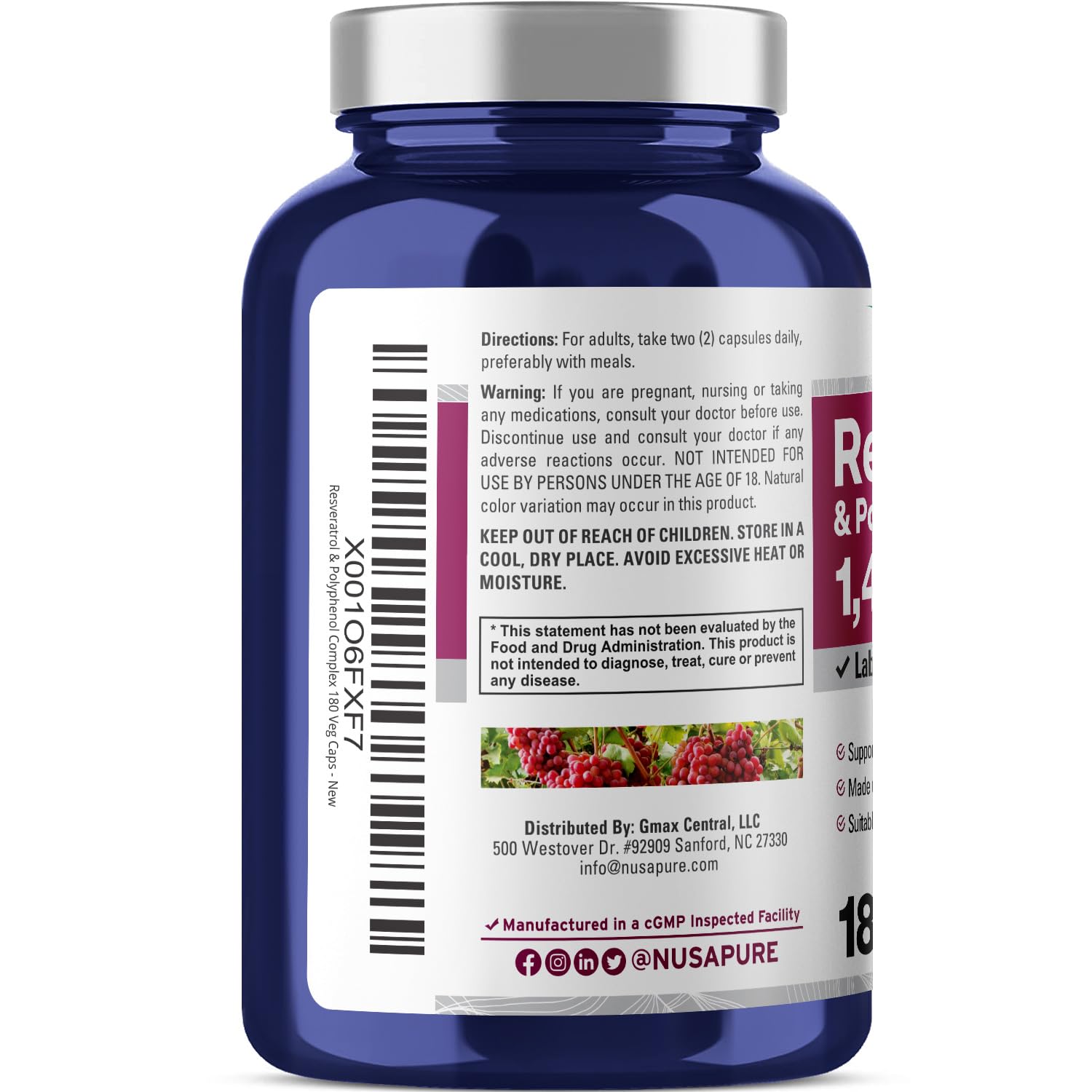 NusaPure Resveratrol Supplement bottle with label visible