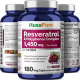 NusaPure Resveratrol Supplement capsules on a wooden surface