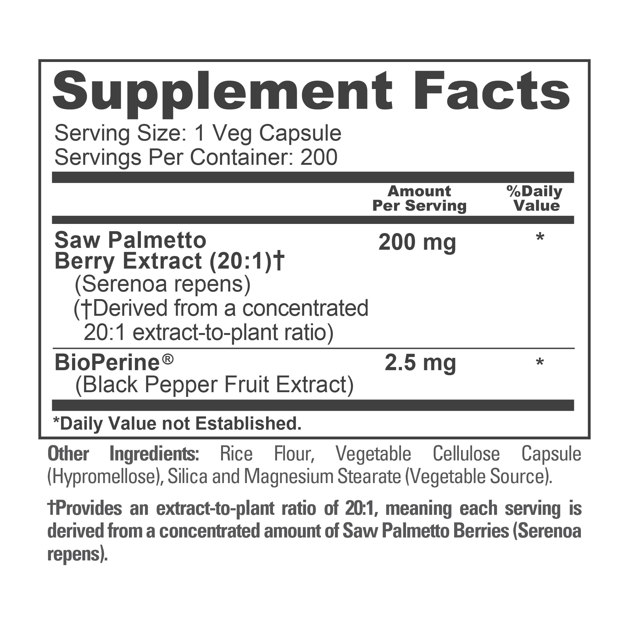 NusaPure Saw Palmetto Capsules 20:1 Extract ingredients list