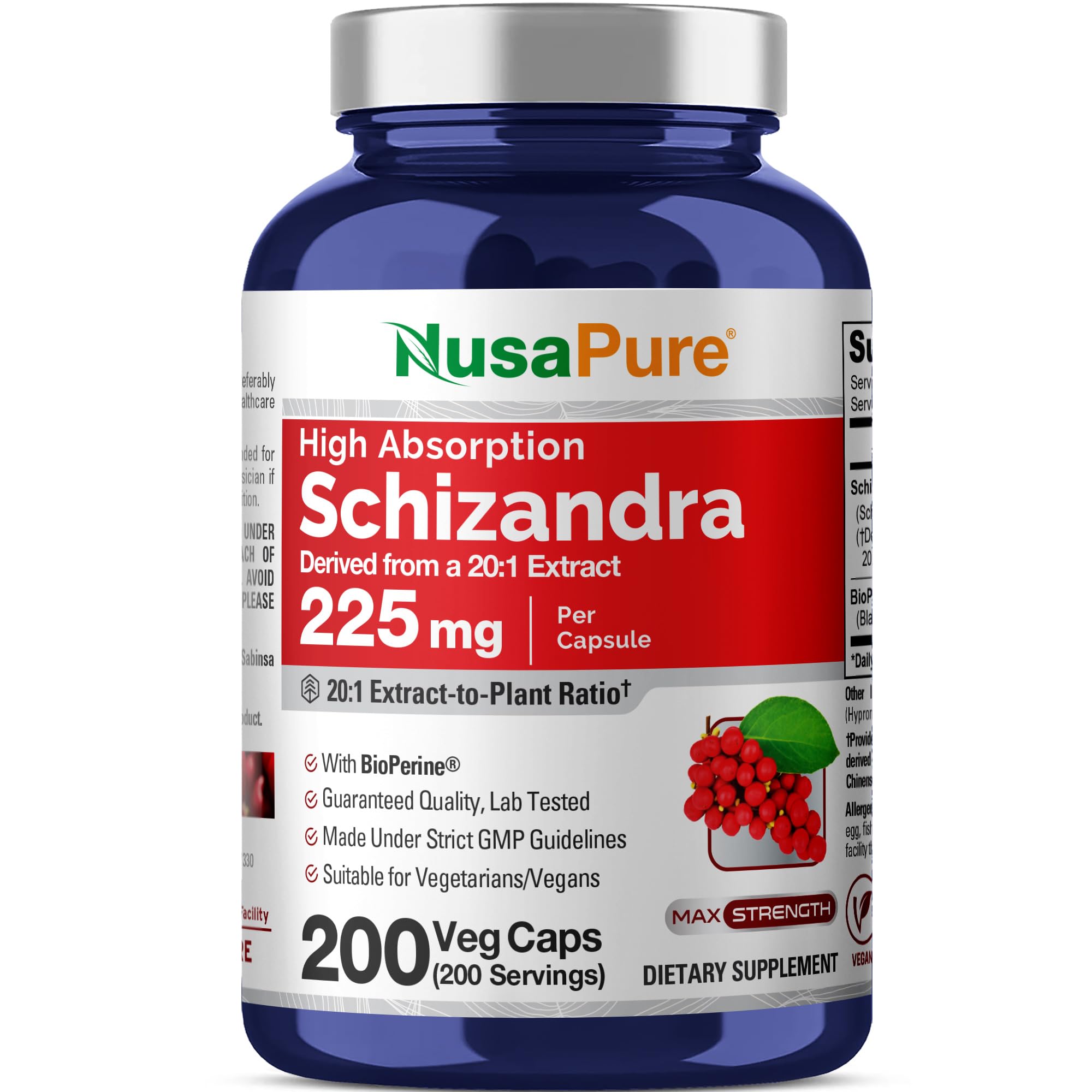 NusaPure Schizandra Berries Capsules 20:1 Extract bottle front view