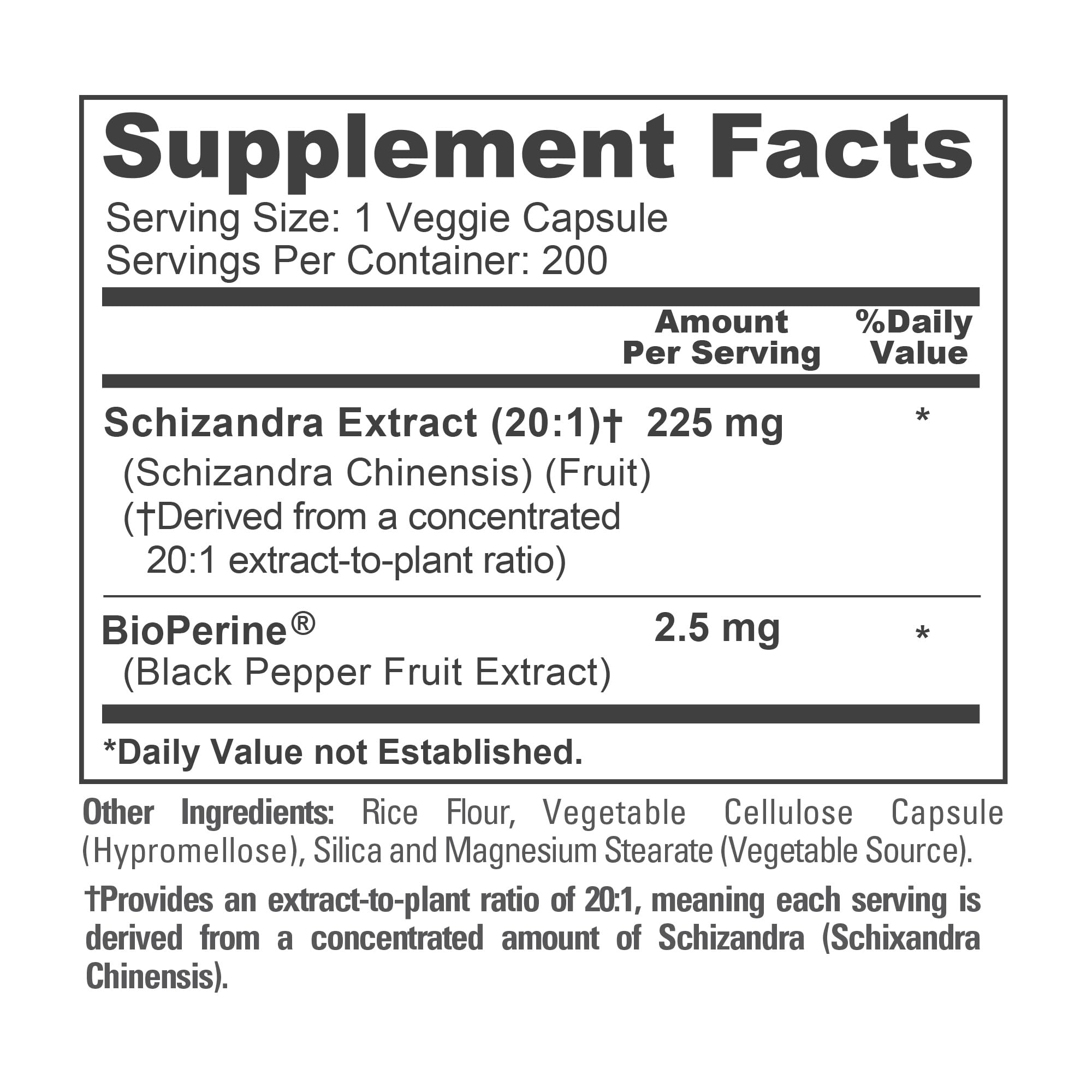 NusaPure Schizandra Berries Capsules 20:1 Extract ingredients list