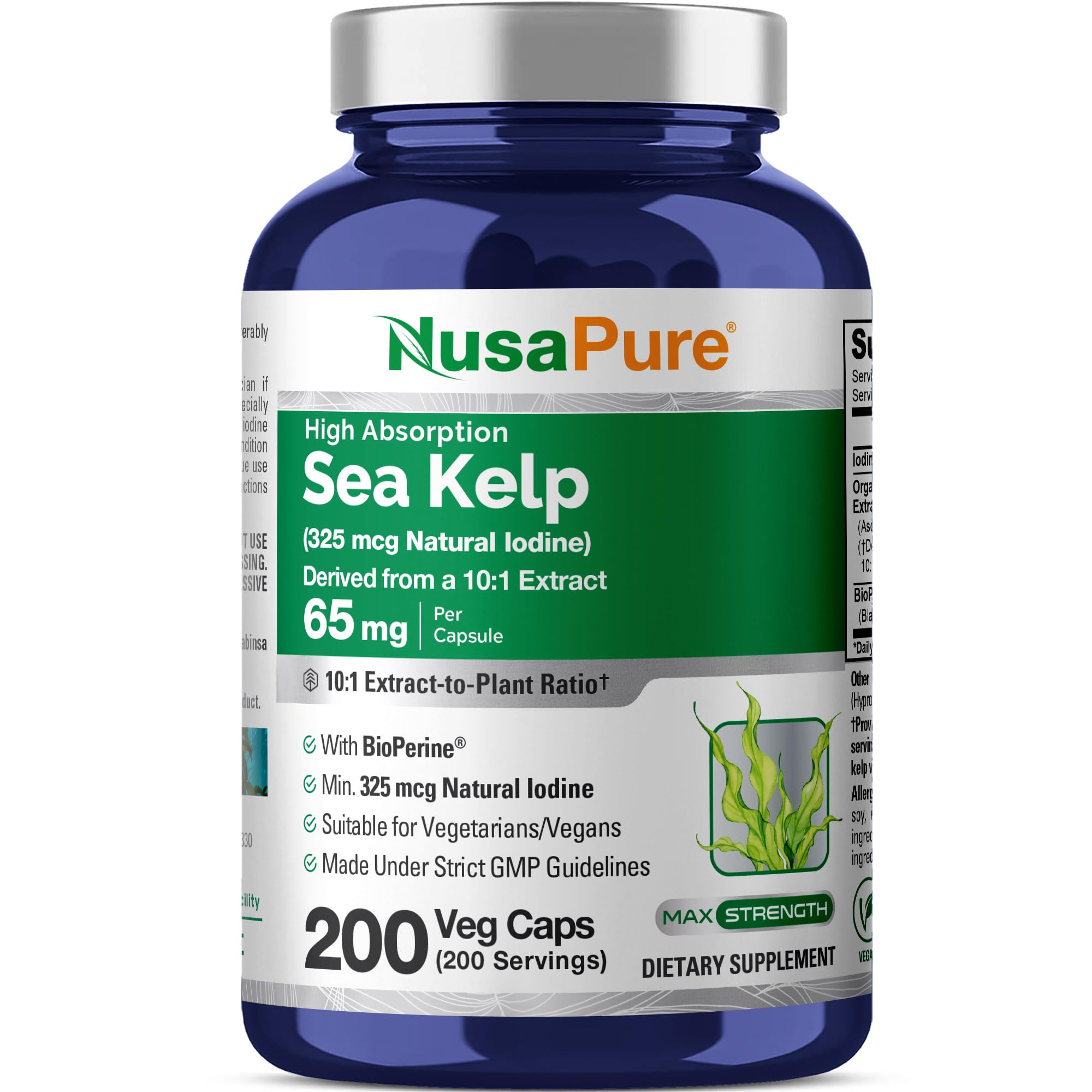 NusaPure Sea Kelp Capsules 10:1 Extract bottle front view