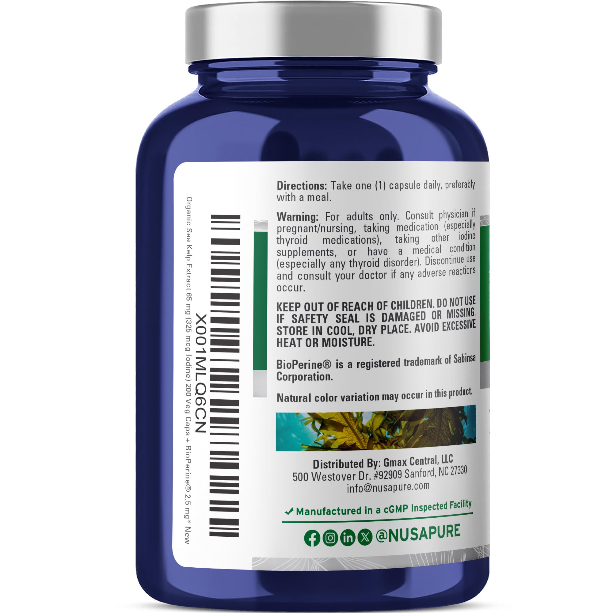 NusaPure Sea Kelp Capsules 10:1 Extract bottle with capsules