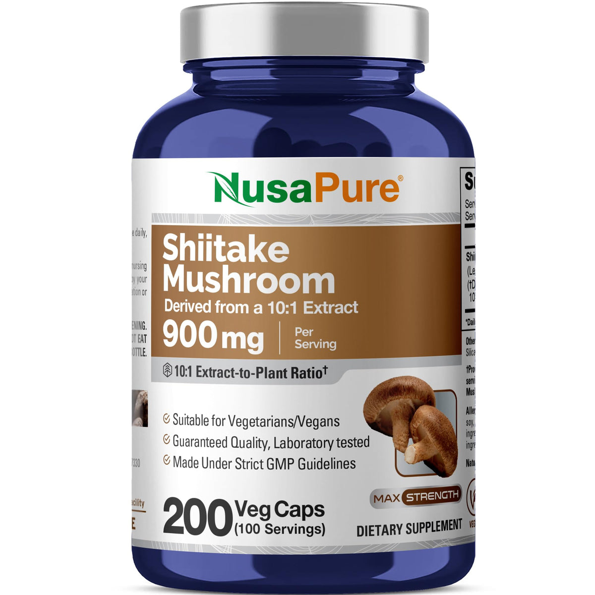 NusaPure Shiitake Mushroom Capsules bottle front view