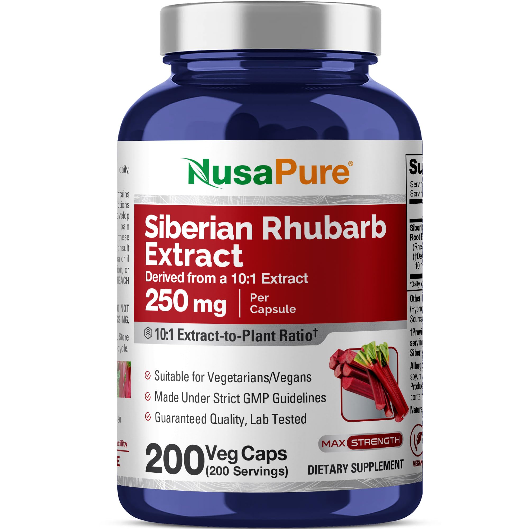 NusaPure Siberian Rhubarb Capsules bottle front view