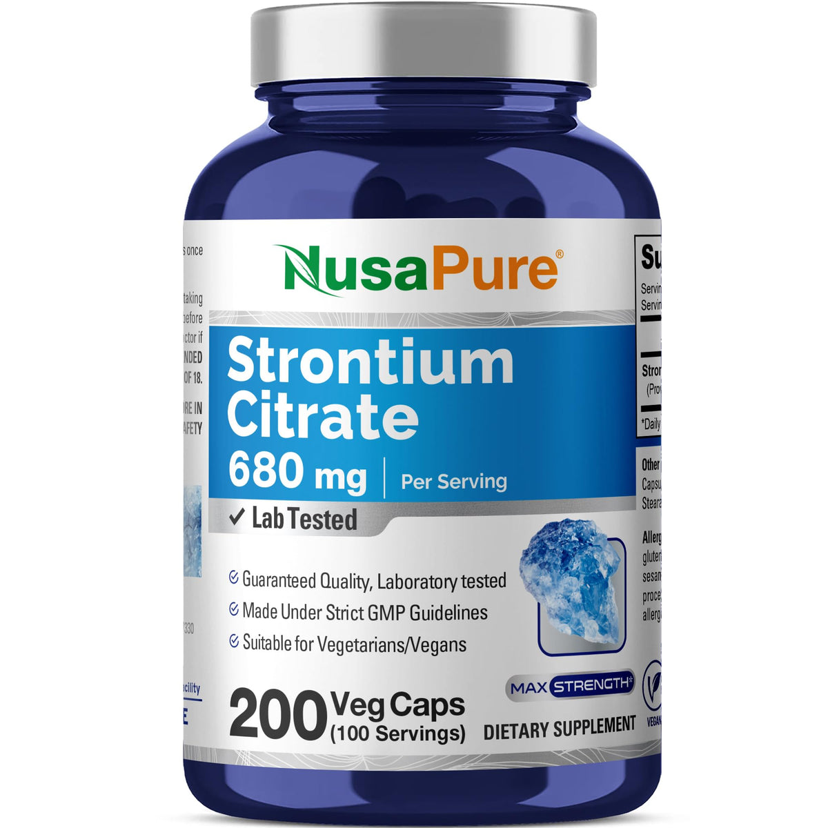 NusaPure Strontium Citrate 680 mg 200 veggie caps front view