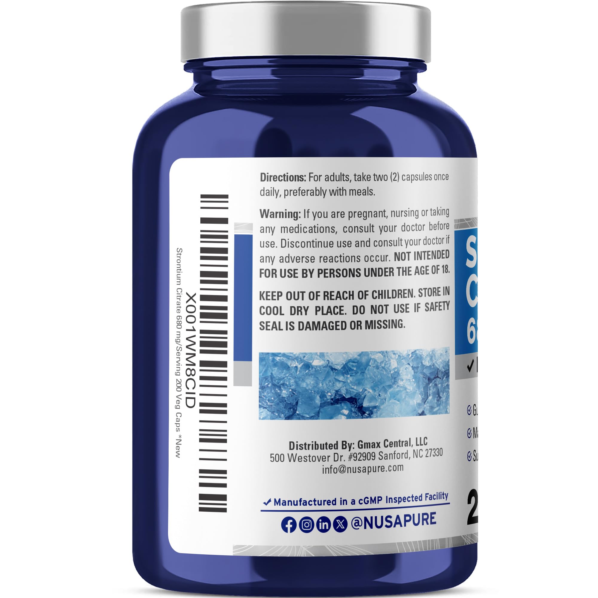 NusaPure Strontium Citrate 680 mg bottle side view