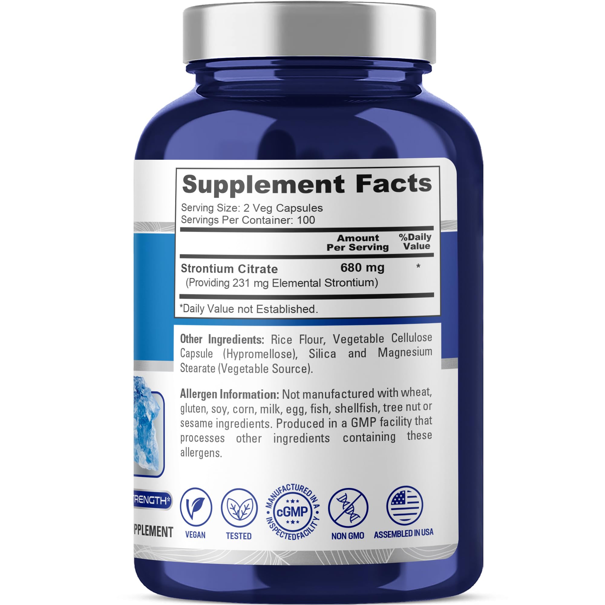 NusaPure Strontium Citrate 680 mg veggie caps close-up