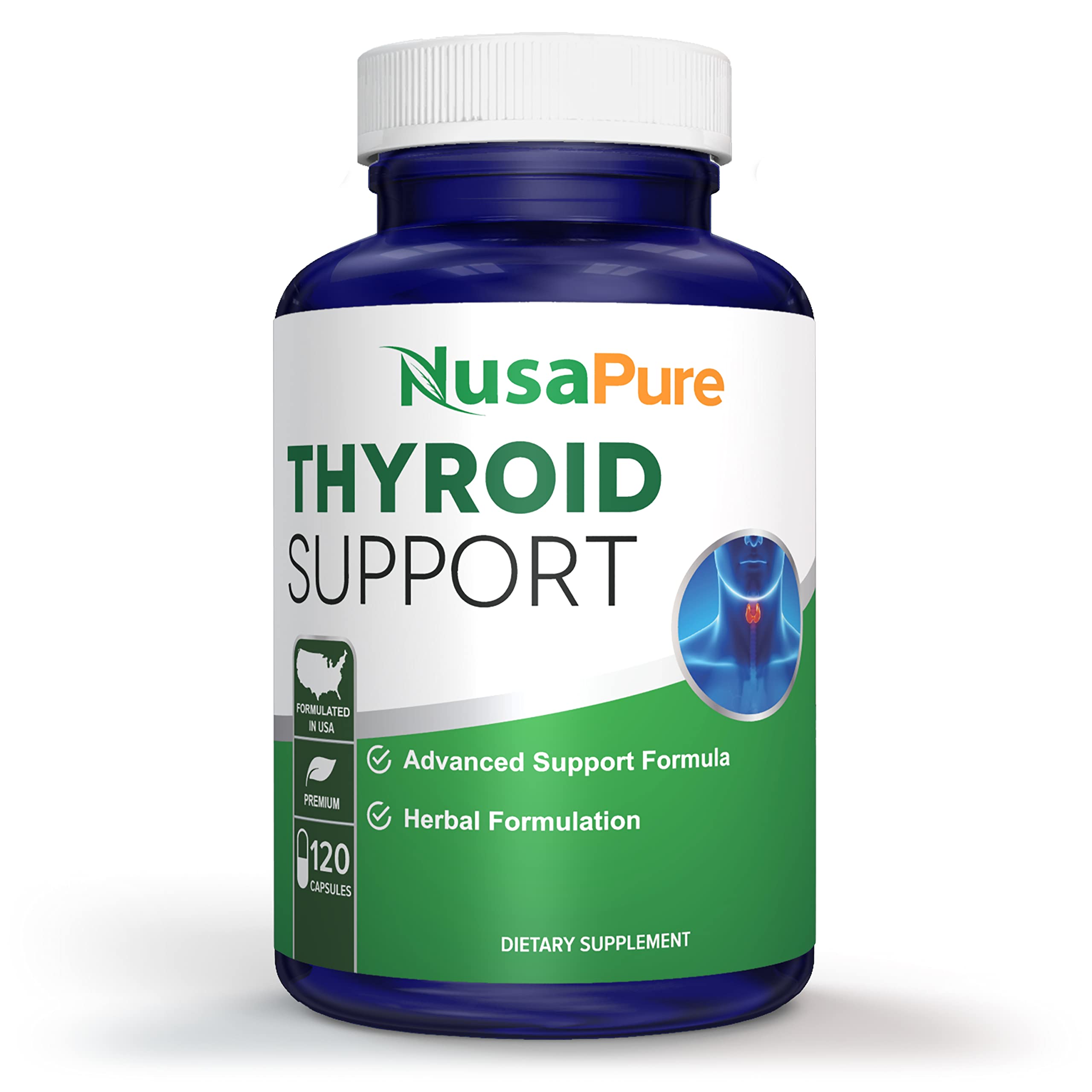 NusaPure Thyroid Extract Supplement 120 Capsules front view
