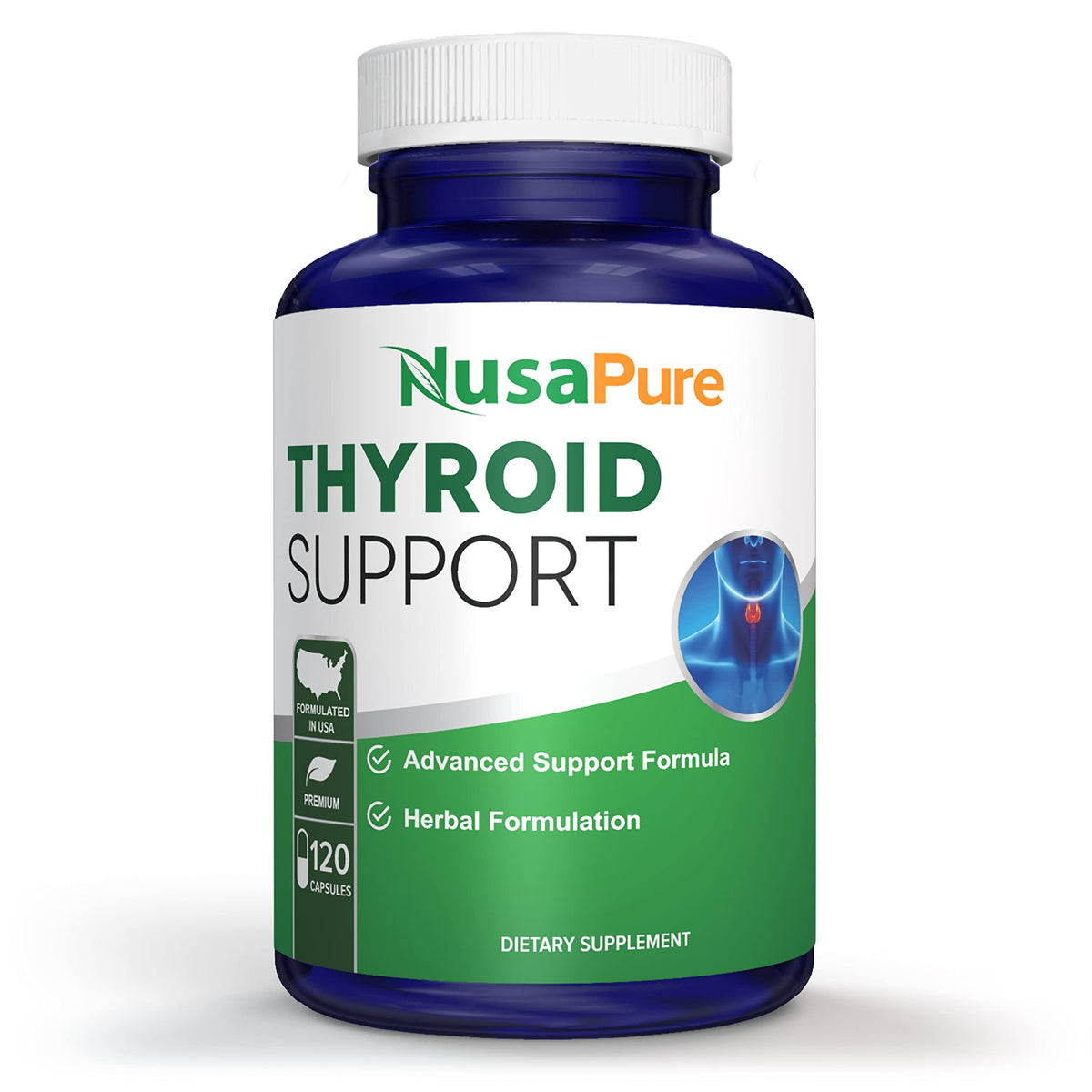 NusaPure Thyroid Extract Supplement 120 Capsules front view