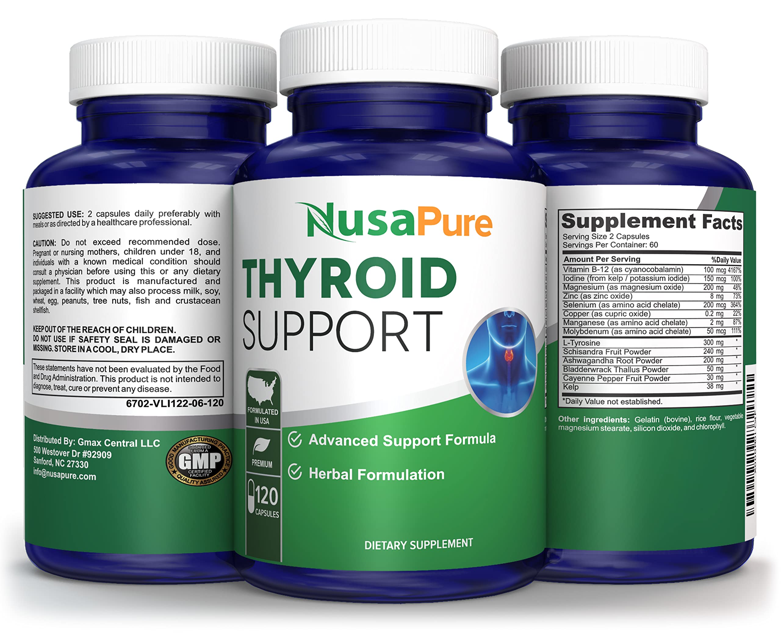 NusaPure Thyroid Extract Supplement bottle with capsules