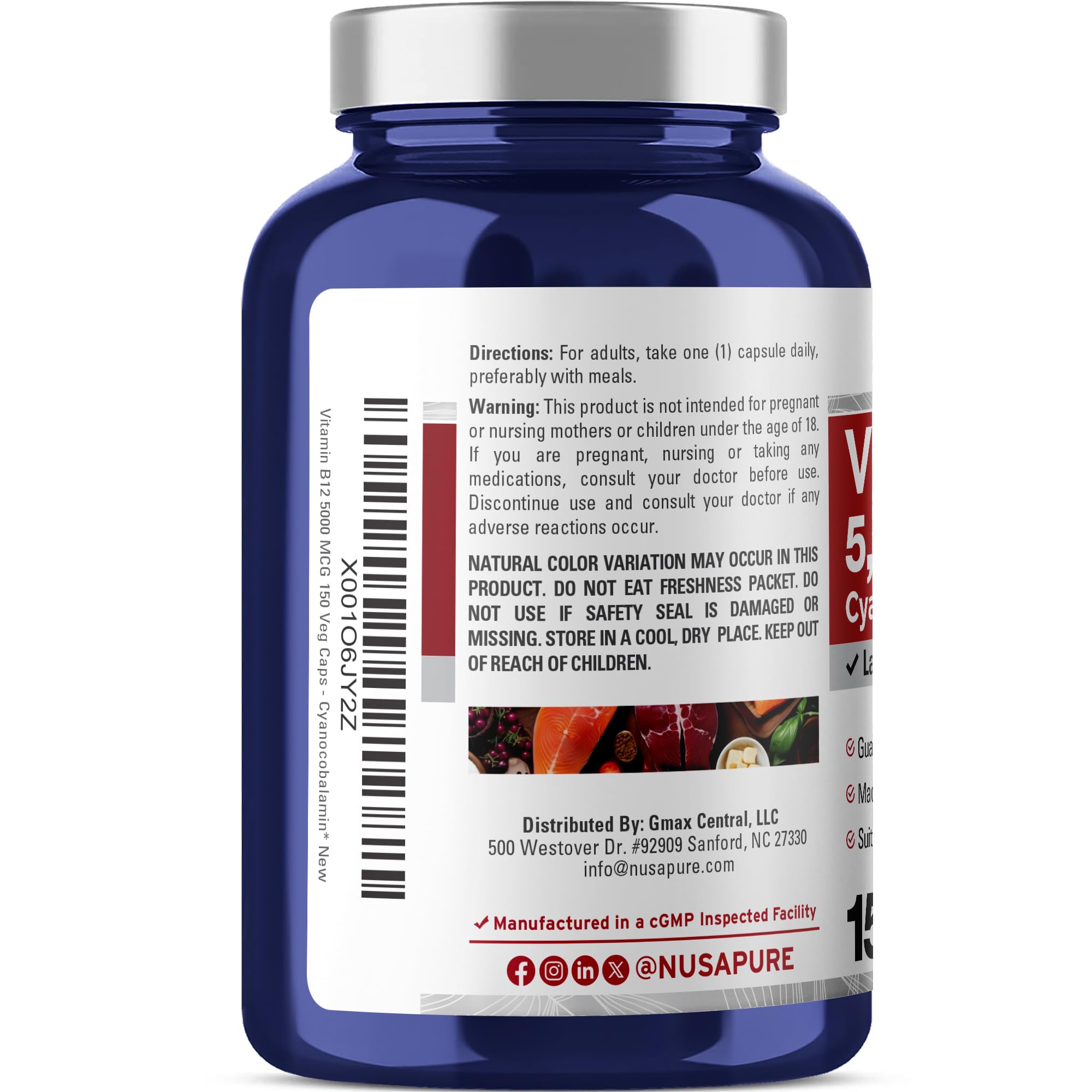 NusaPure Vitamin B12 5000mcg bottle side view