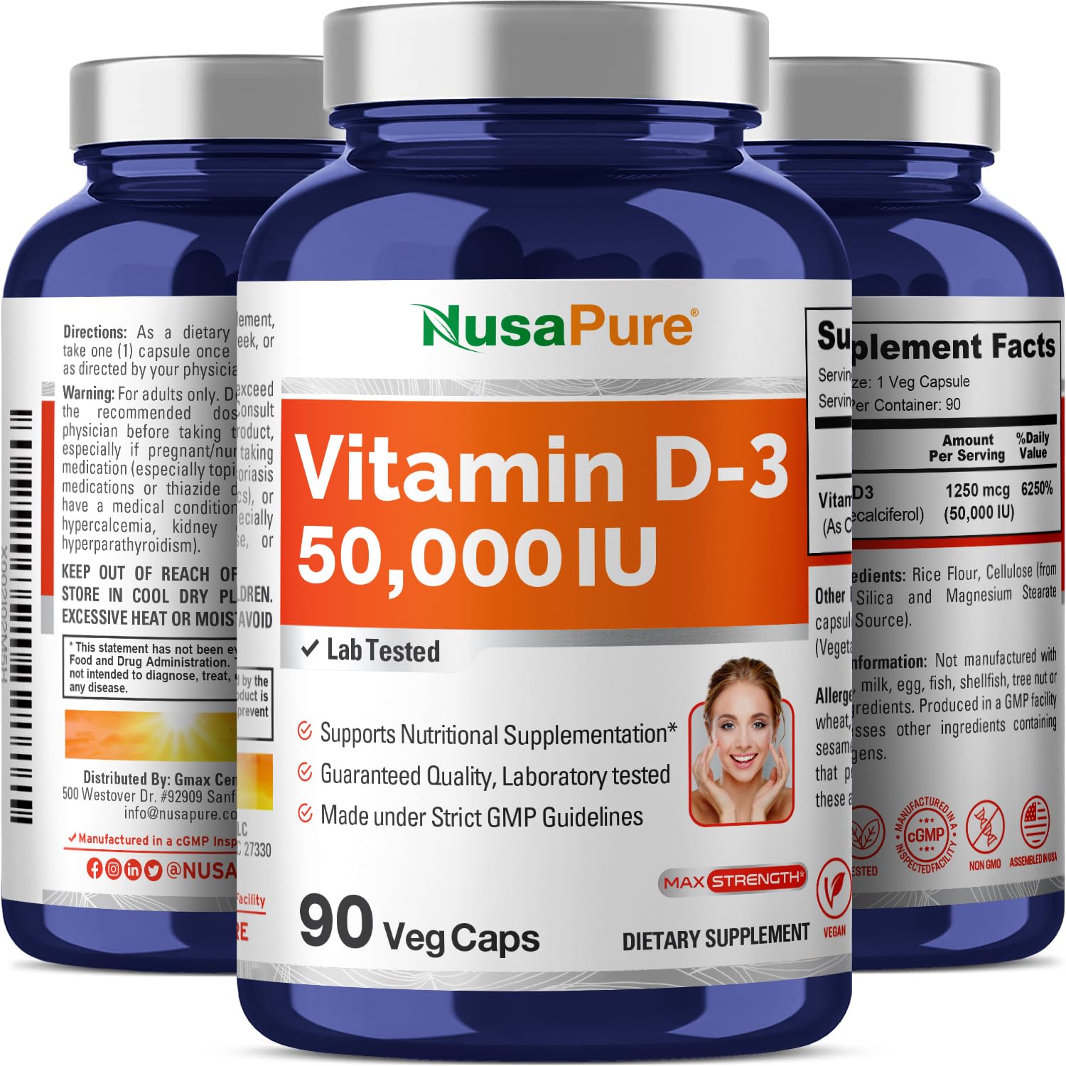 NusaPure Vitamin D-3 capsules with measuring spoon