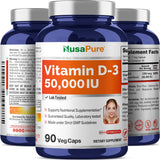 NusaPure Vitamin D-3 capsules with measuring spoon