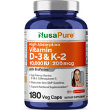 NusaPure Vitamin D3 & K2 Capsules 250mg + 200mcg bottle front view