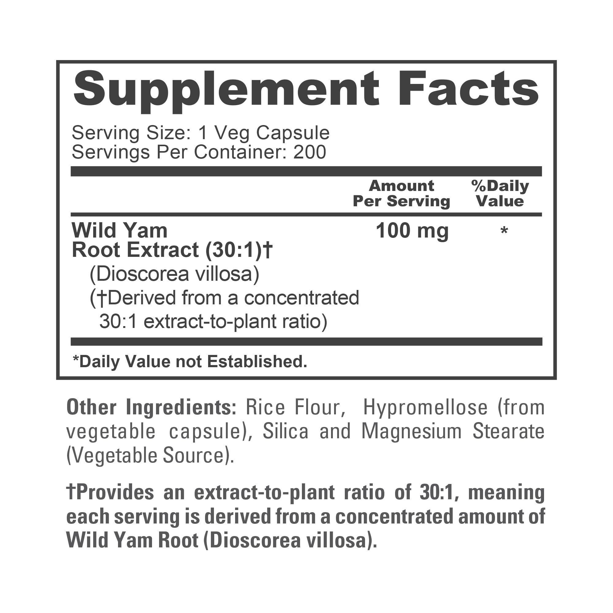 NusaPure Wild Yam Root 100mg 200 Veg Capsules close-up of capsules