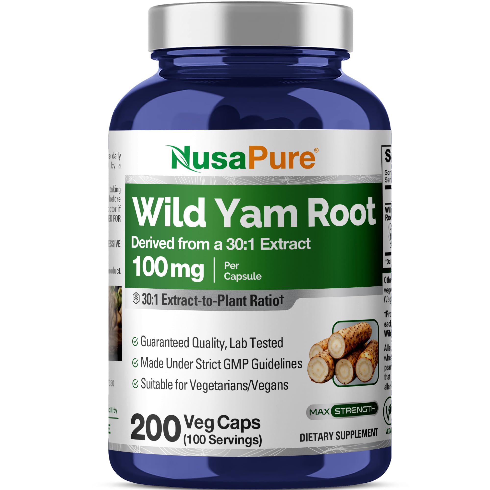 NusaPure Wild Yam Root 100mg 200 Veg Capsules front view
