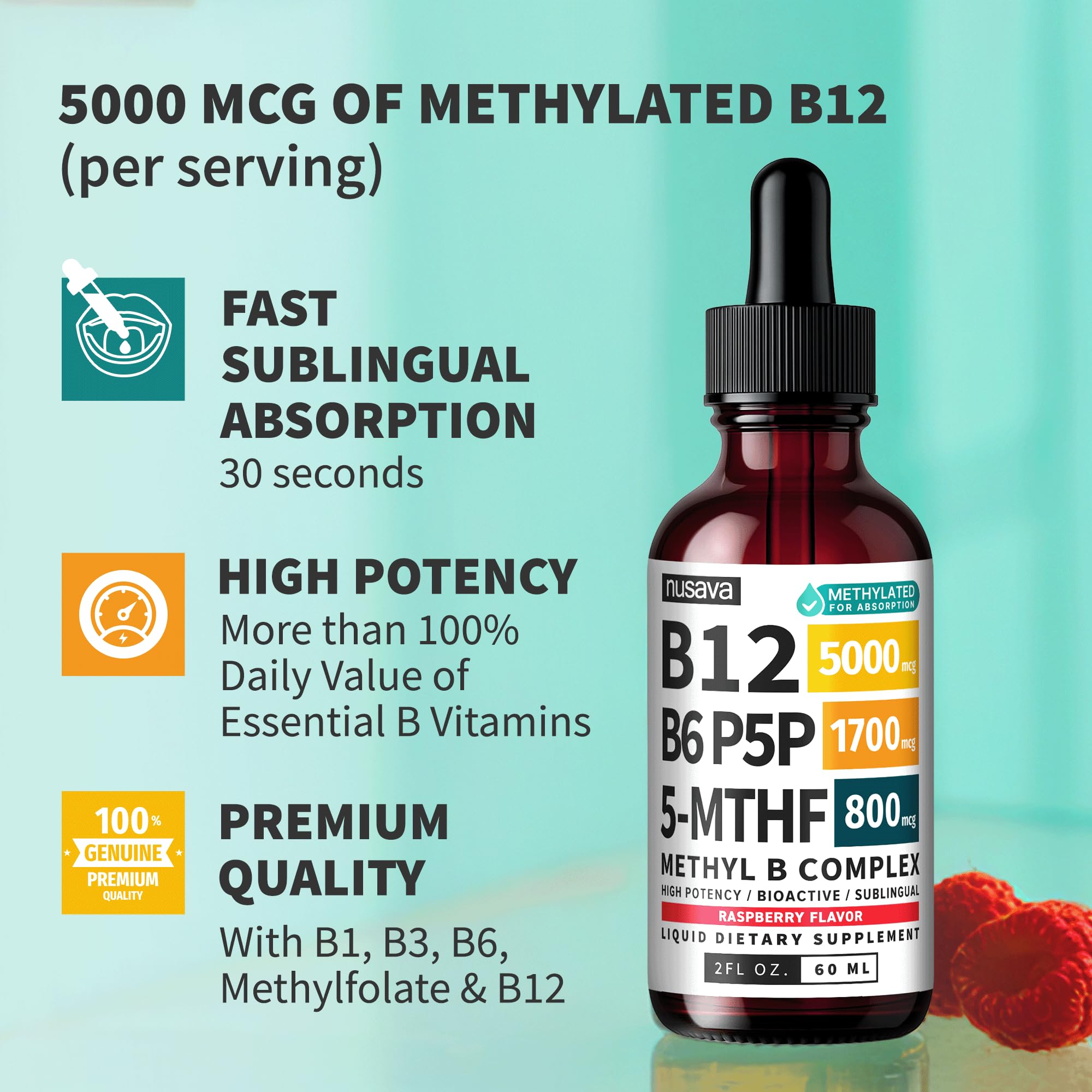 NUSAVA B12 Liquid Drops bottle close-up