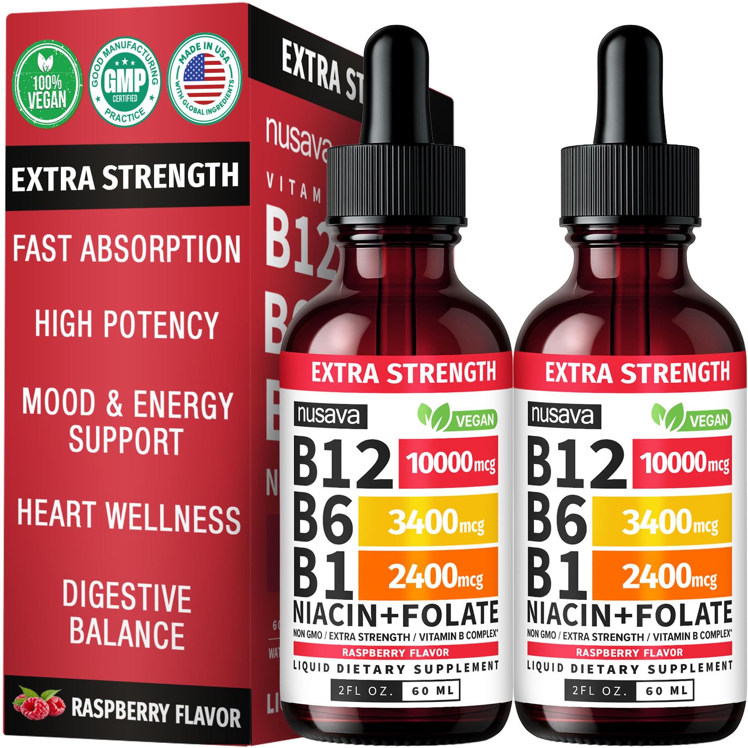 NUSAVA Extra Strength B12 Liquid Supplement bottle front view