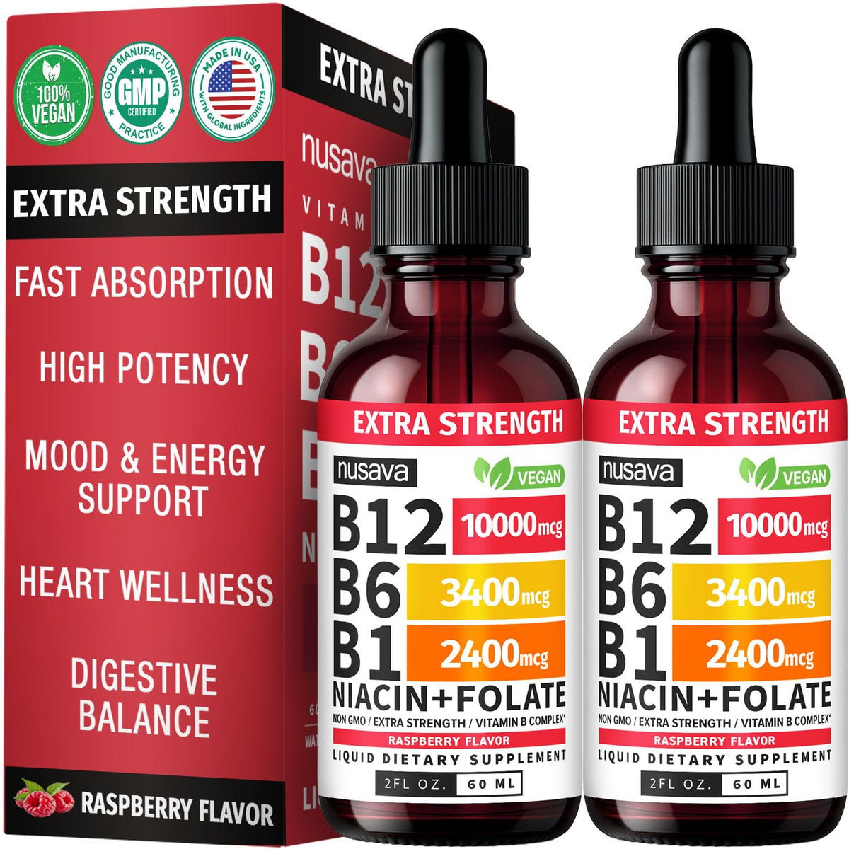 NUSAVA Extra Strength B12 Liquid Supplement bottle front view