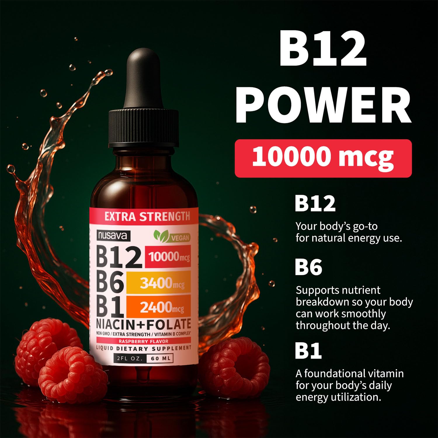 NUSAVA Extra Strength B12 Liquid Supplement ingredients list