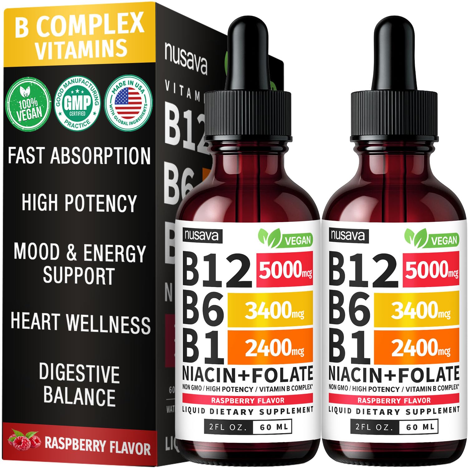 NUSAVA Liquid Vitamin B Complex 5000 mcg B12 front view