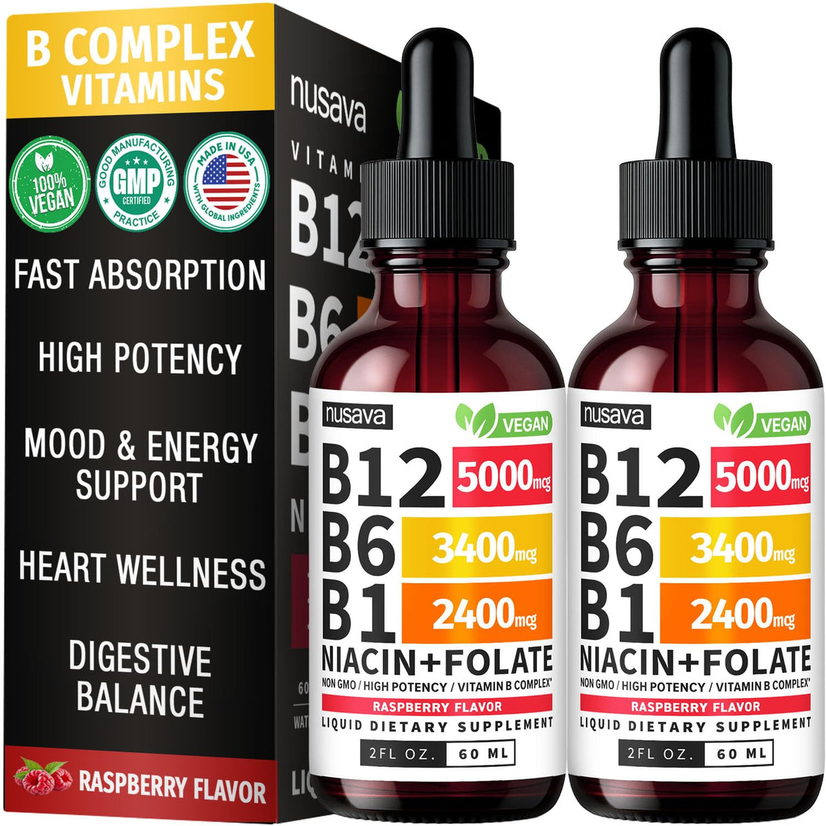 NUSAVA Liquid Vitamin B Complex 5000 mcg B12 front view