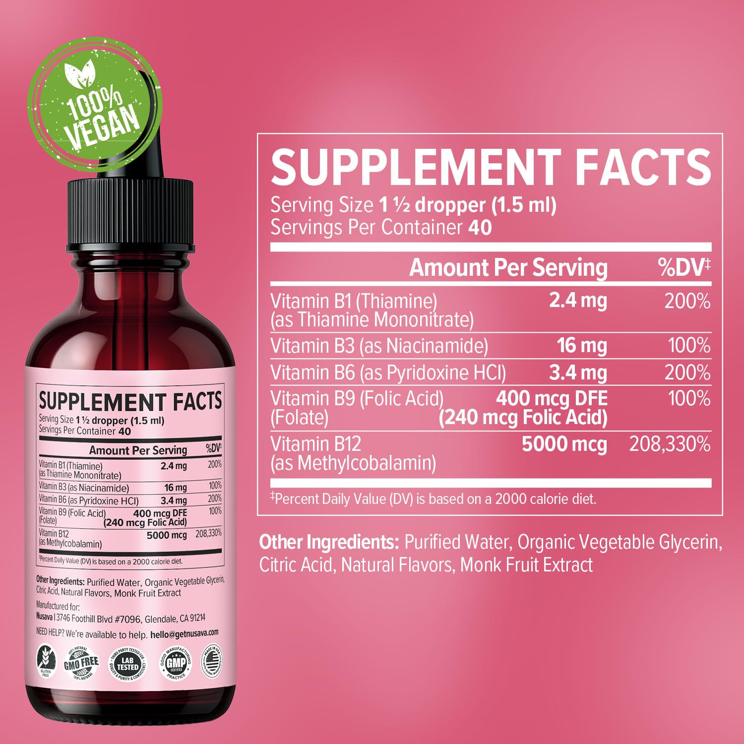 NUSAVA Liquid Vitamin B12 Drops 5000mcg dropper close-up