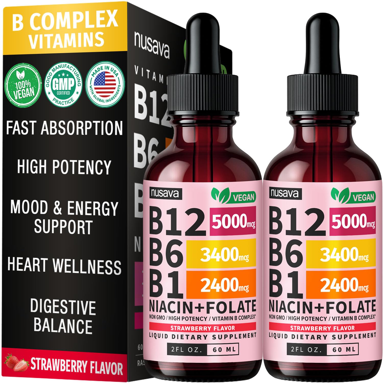 NUSAVA Liquid Vitamin B12 Drops 5000mcg front view