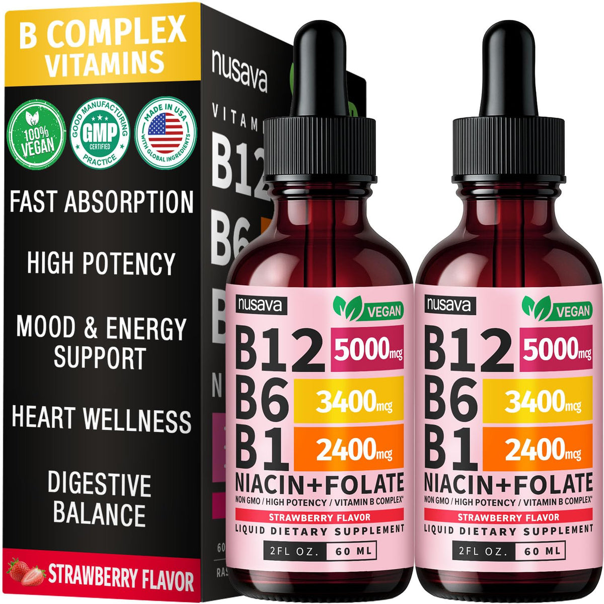 NUSAVA Liquid Vitamin B12 Drops 5000mcg front view