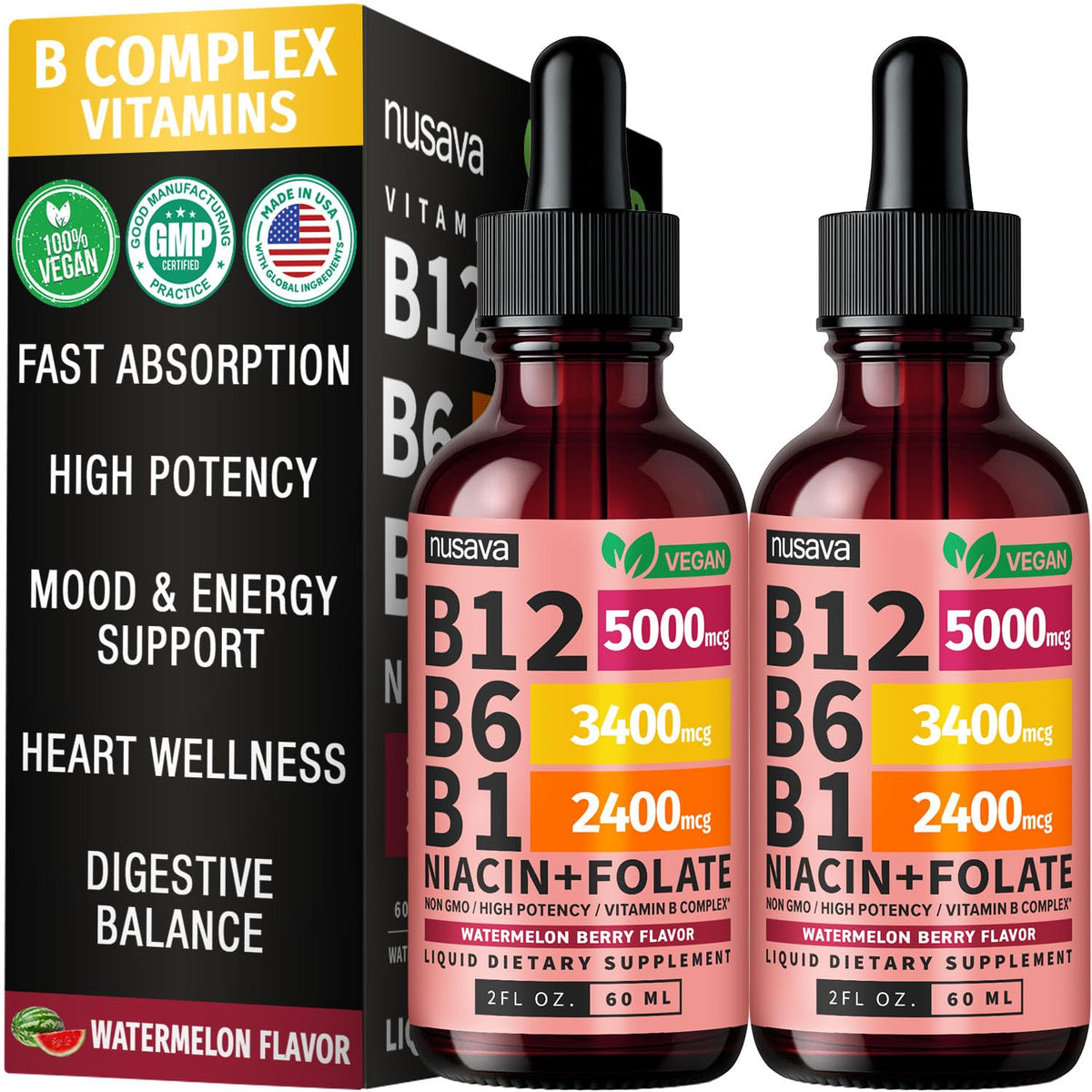 NUSAVA Liquid Vitamin B12 Drops 5000mcg front view