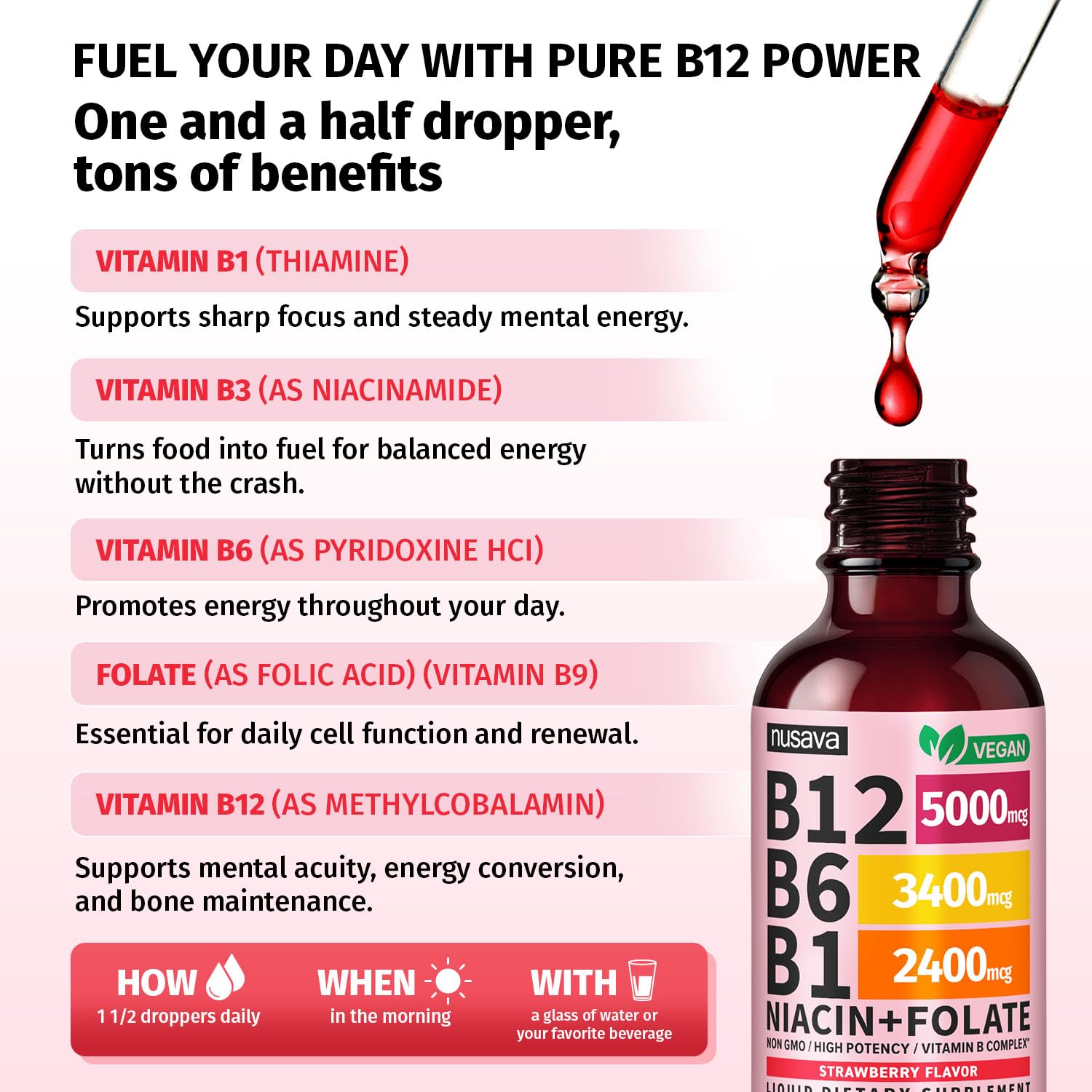 NUSAVA Liquid Vitamin B12 Drops 5000mcg ingredients list