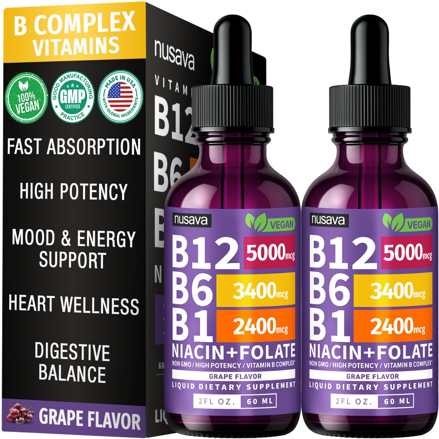 NUSAVA Liquid Vitamin B12 Drops bottle front view