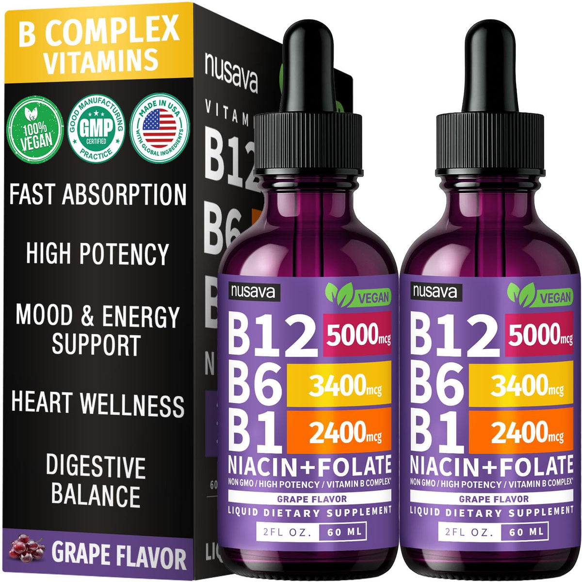 NUSAVA Liquid Vitamin B12 Drops bottle front view