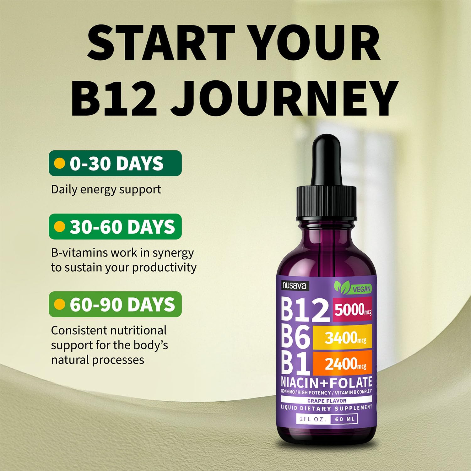 NUSAVA Liquid Vitamin B12 Drops in a dropper
