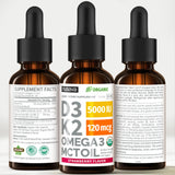 NUSAVA Liquid Vitamin D3 K2 Supplement on a kitchen counter