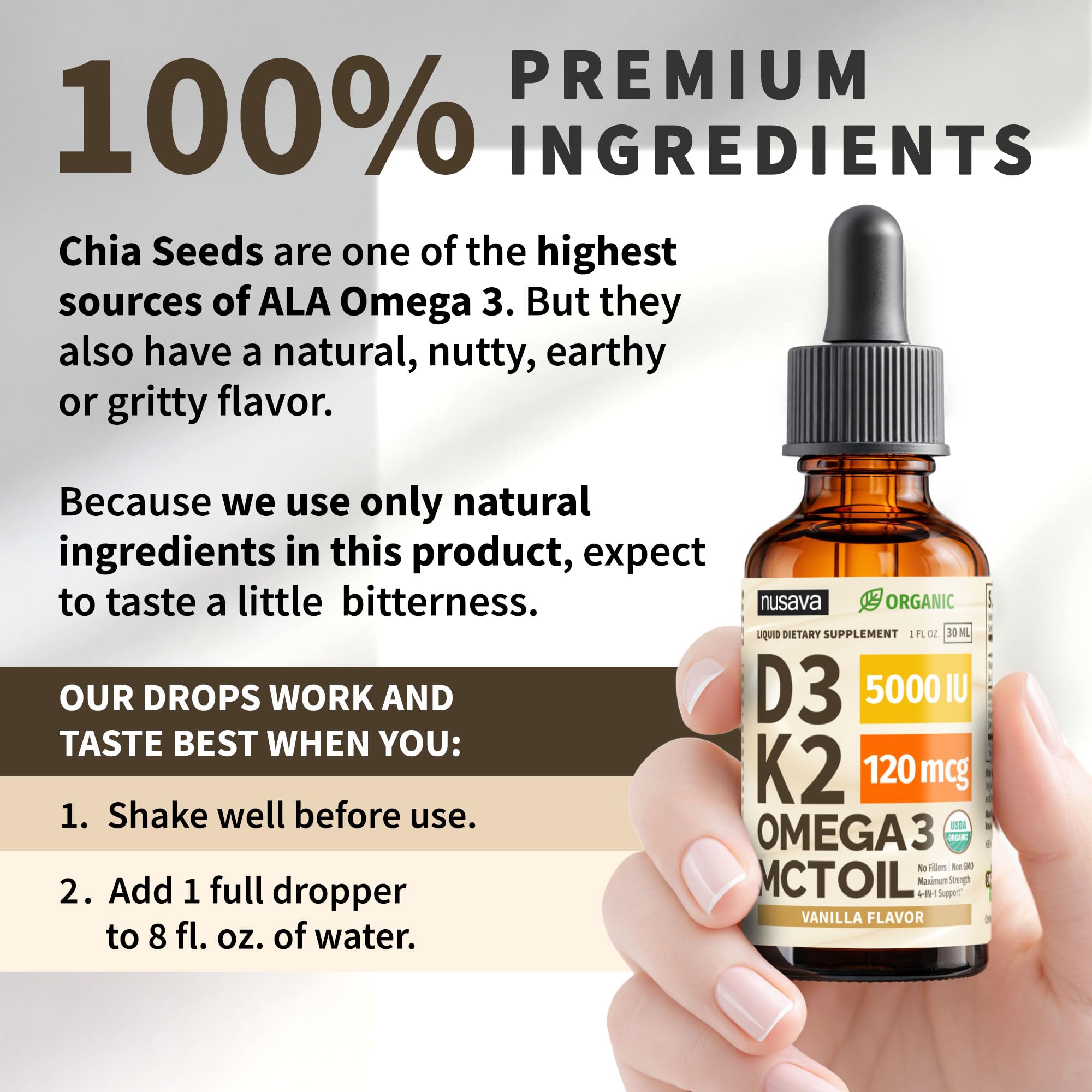 NUSAVA Liquid Vitamin D3 K2 Supplement packaging details