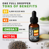 NUSAVA Liquid Vitamin D3 K2 Supplement packaging with ingredients