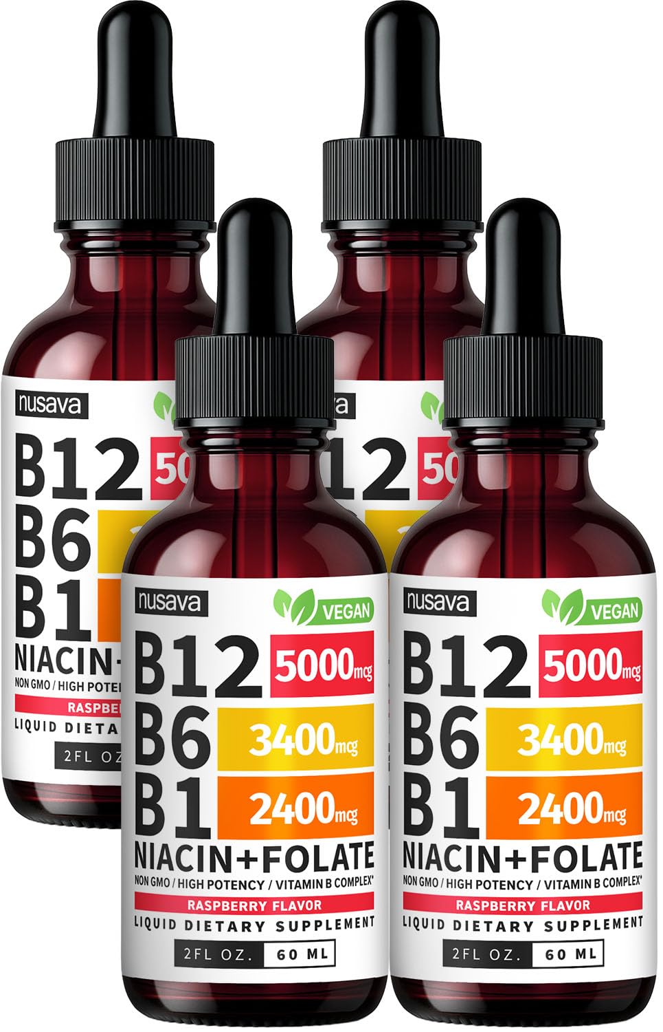 NUSAVA Vitamin B12 Drops 5000mcg front view with dropper